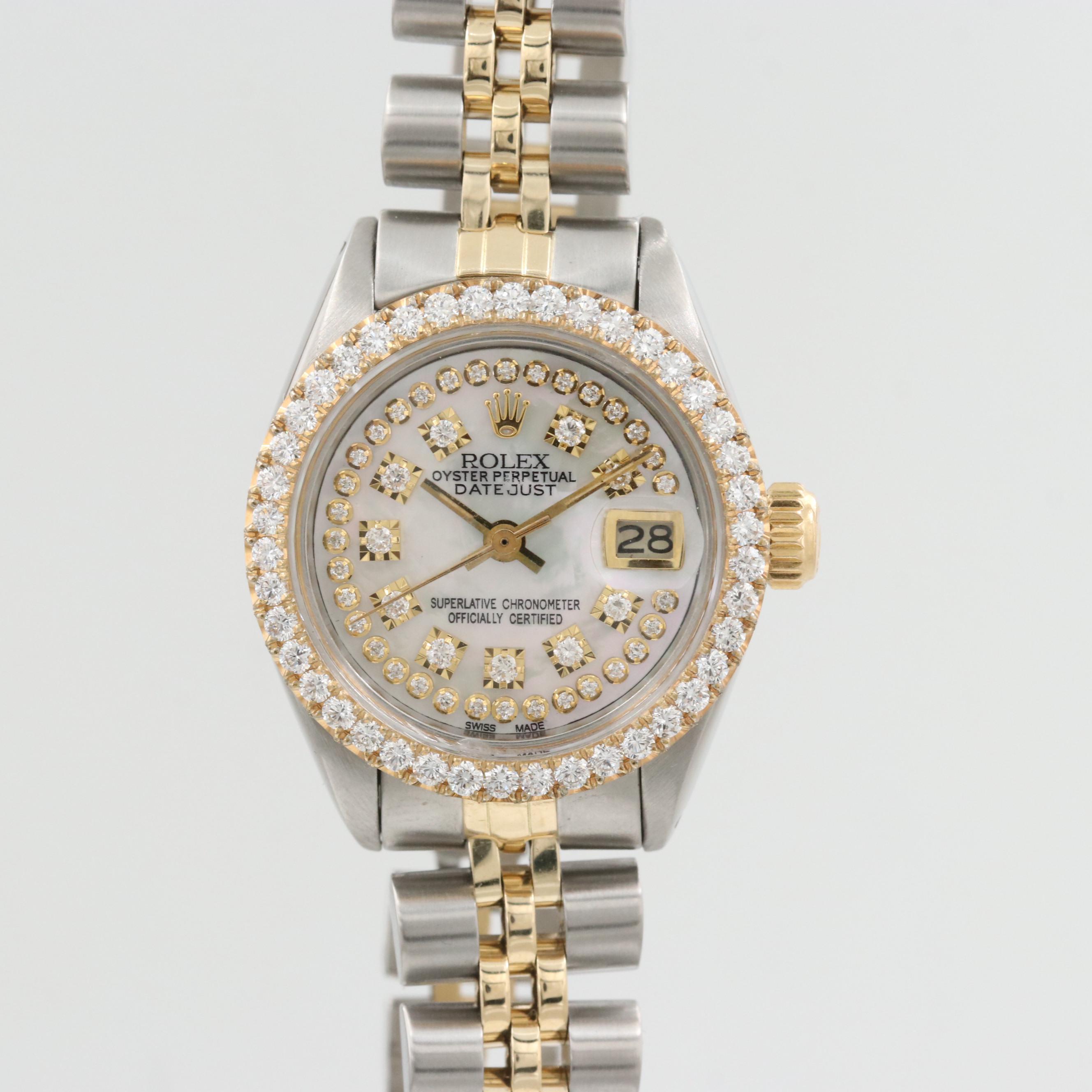 Vintage Rolex Two-Tone Automatic Watch With 1.27 CTW Diamond Dial and Bezel