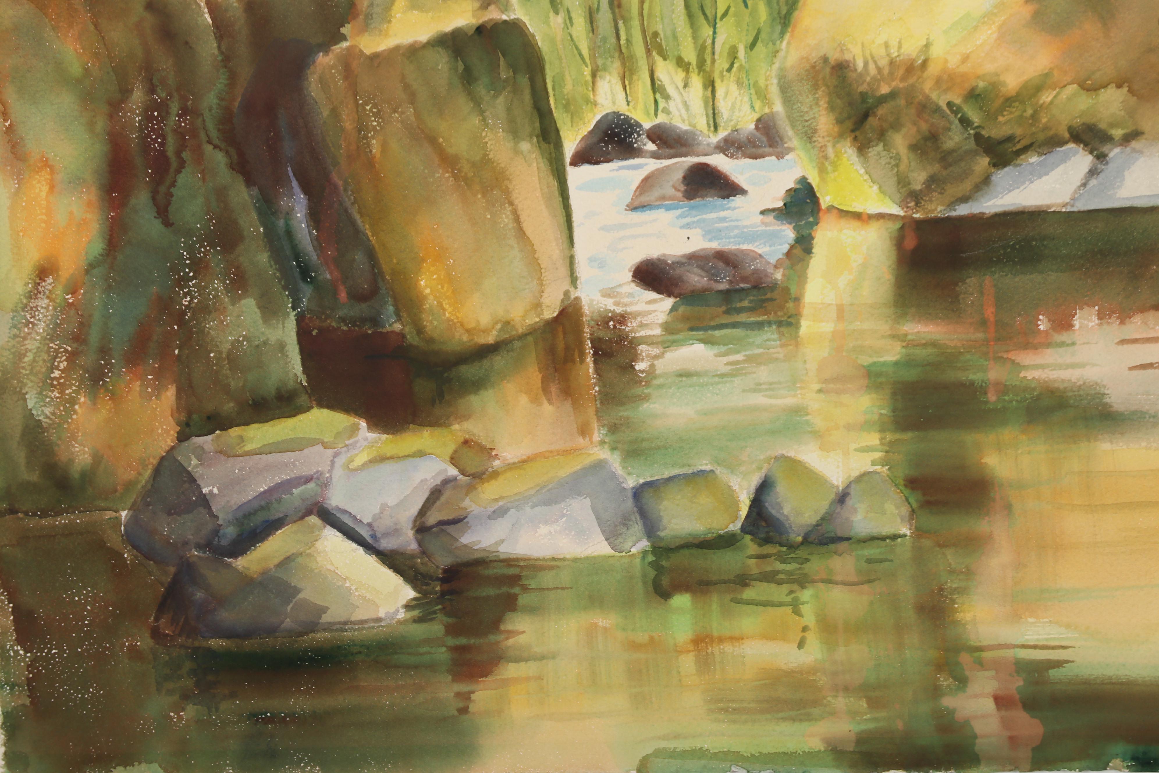 Etta Hemphill River Landscape Watercolor Painting