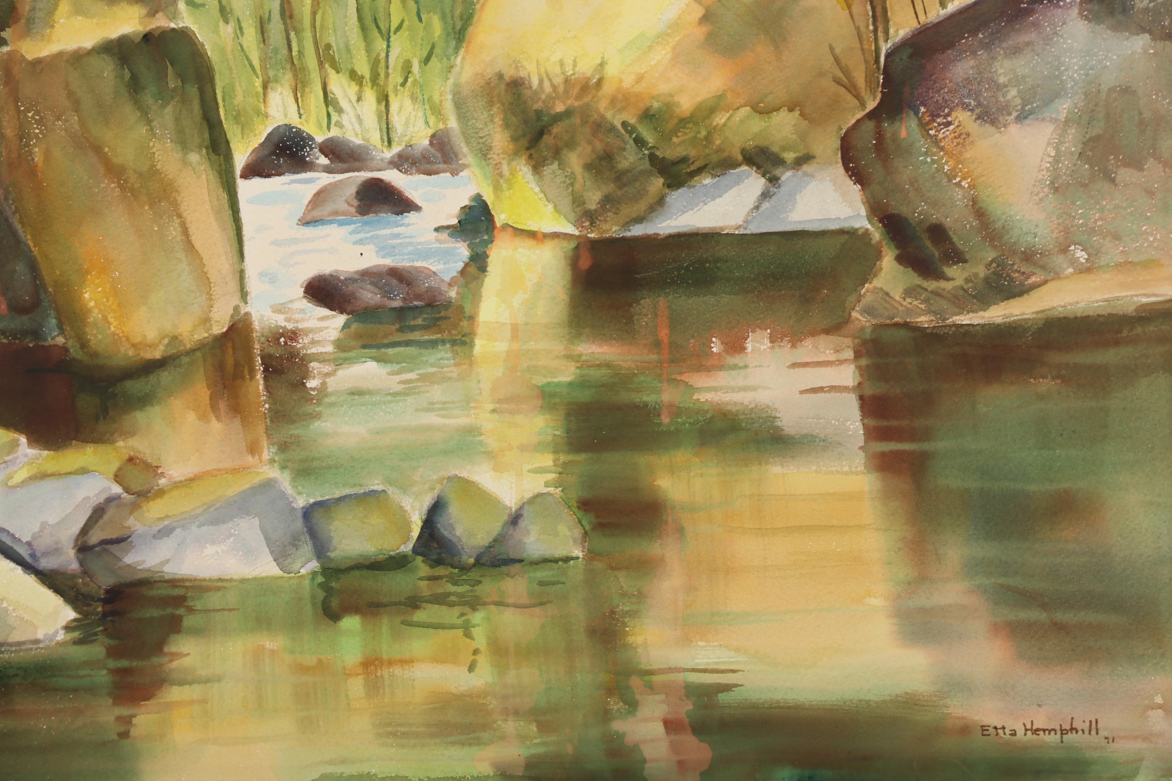 Etta Hemphill River Landscape Watercolor Painting
