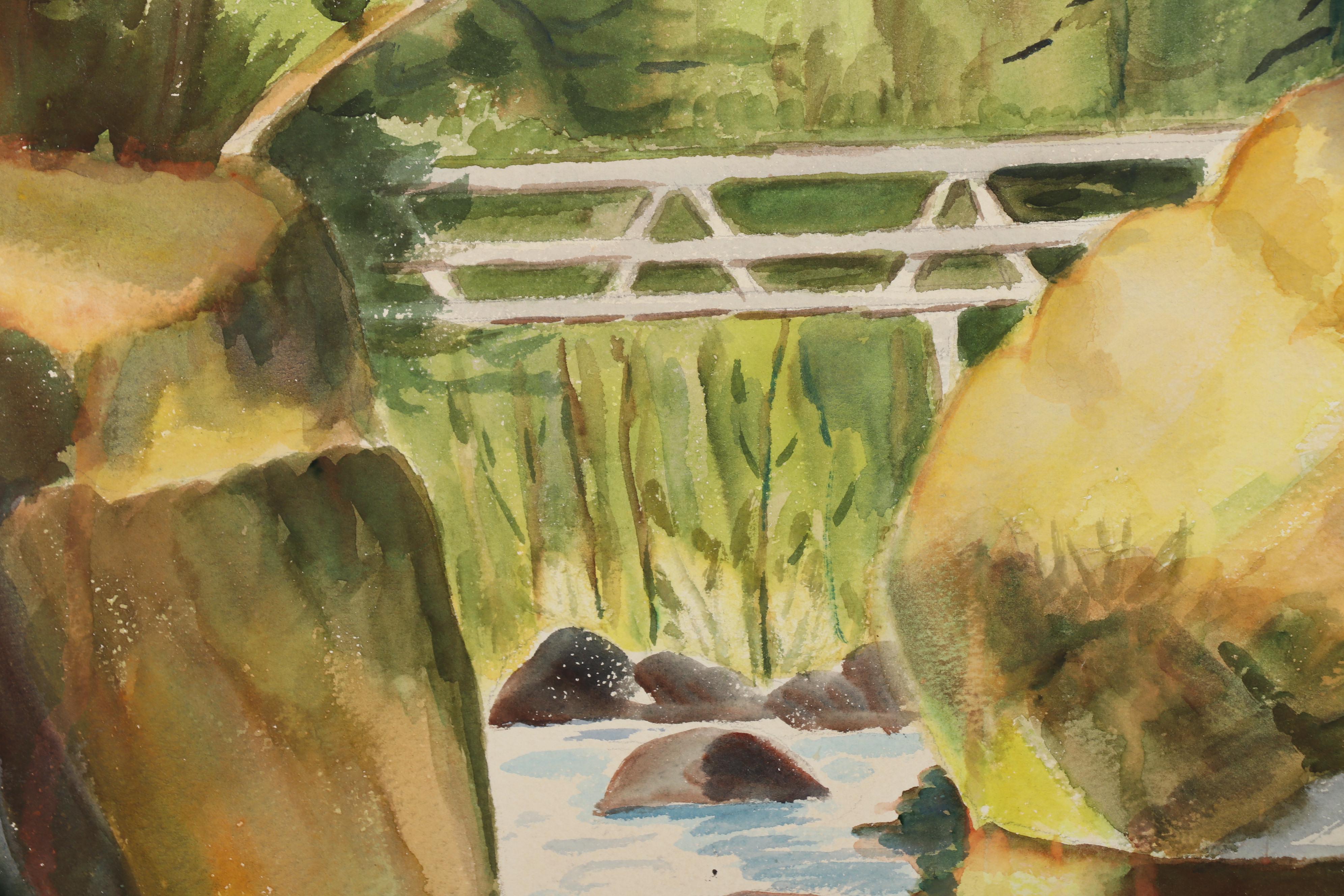 Etta Hemphill River Landscape Watercolor Painting