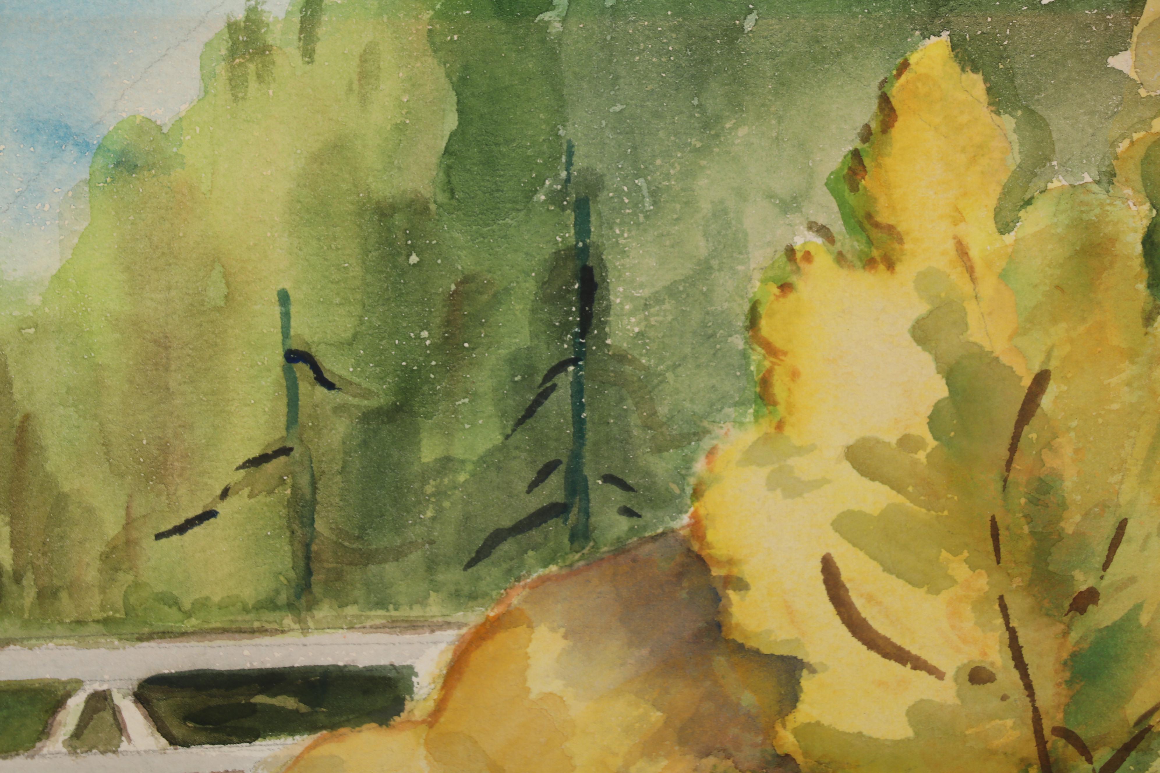 Etta Hemphill River Landscape Watercolor Painting