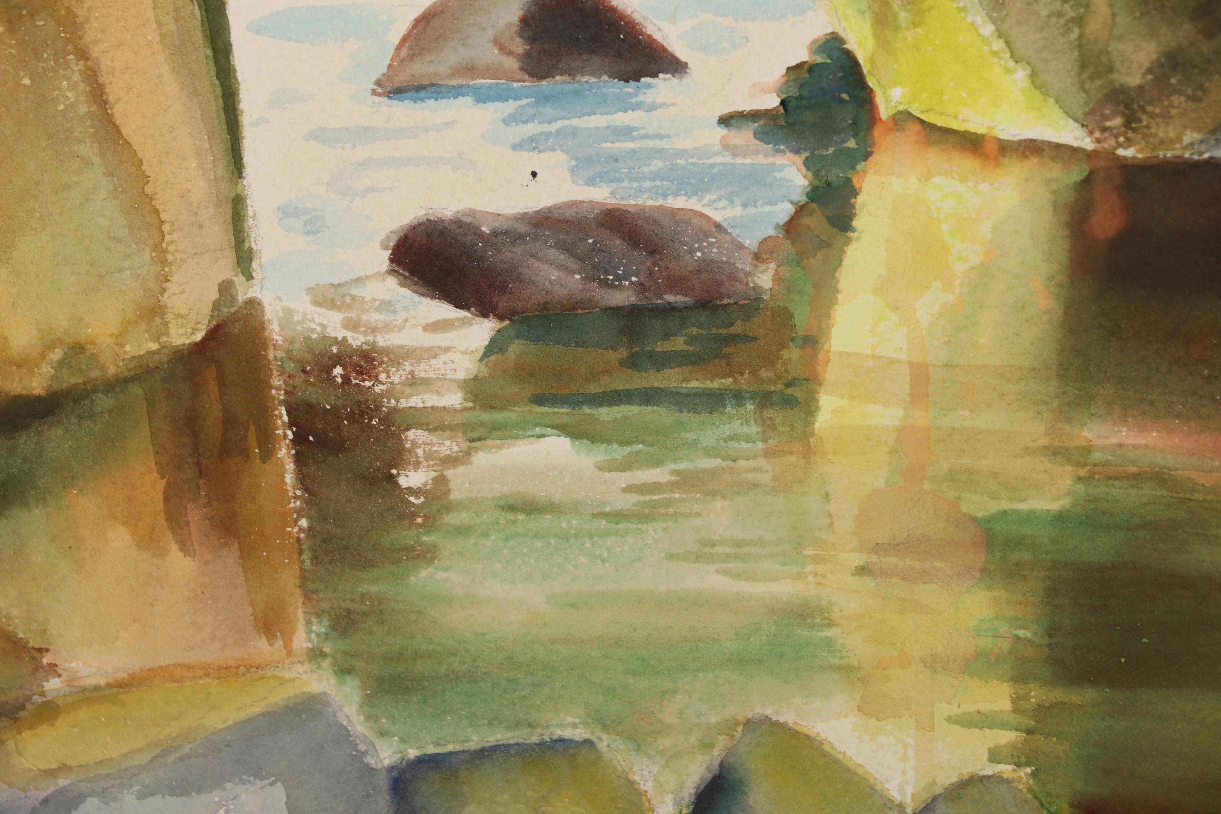 Etta Hemphill River Landscape Watercolor Painting