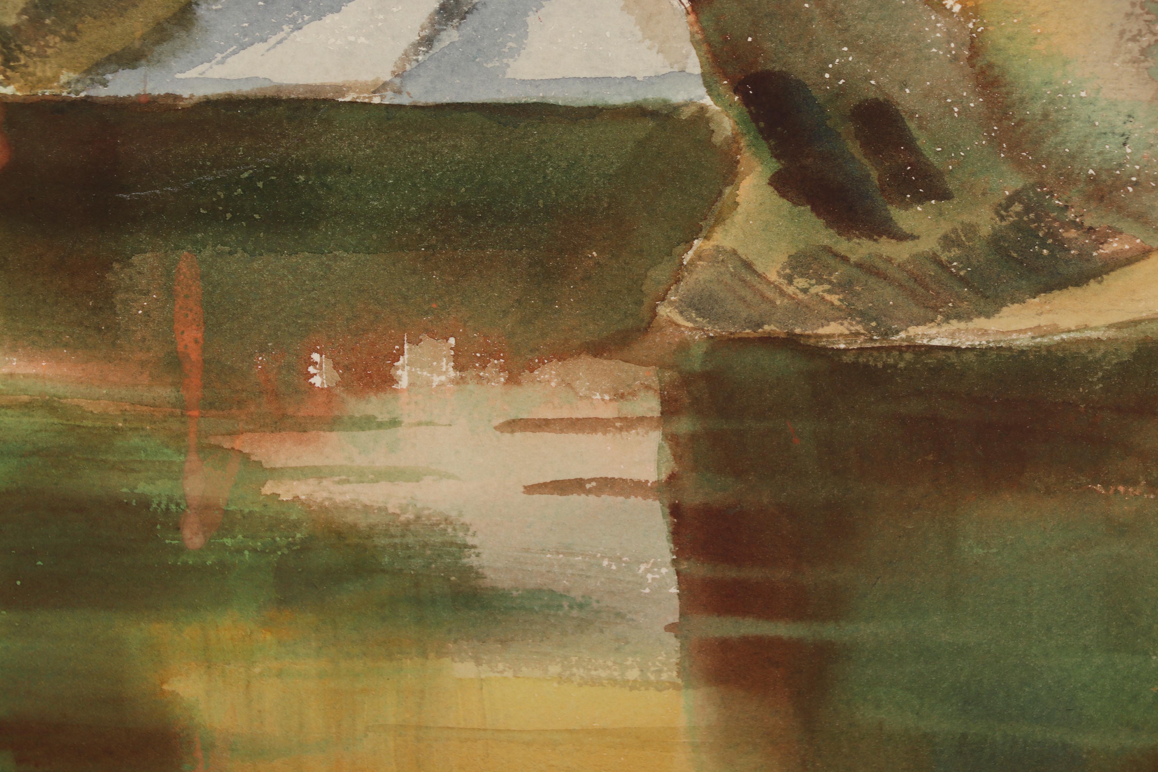 Etta Hemphill River Landscape Watercolor Painting