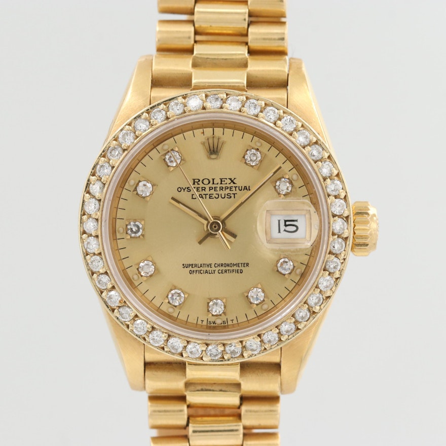 Rolex President 18K Yellow Gold Diamond Wristwatch, 1989