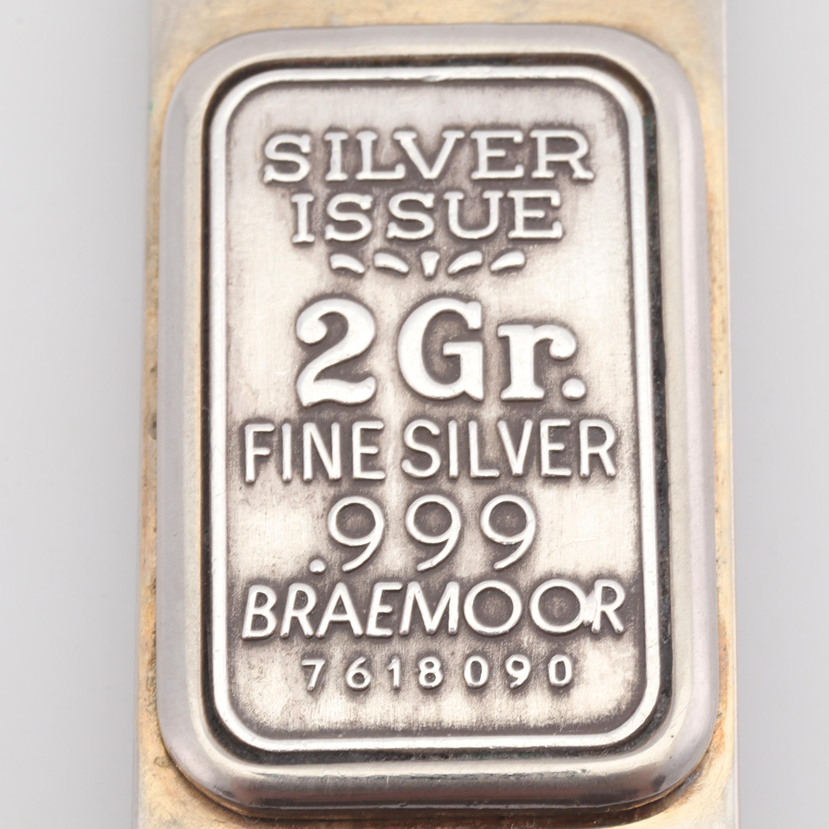 Money Clip with 2 Gram .999 Fine Silver Braemoor Bar Inlay