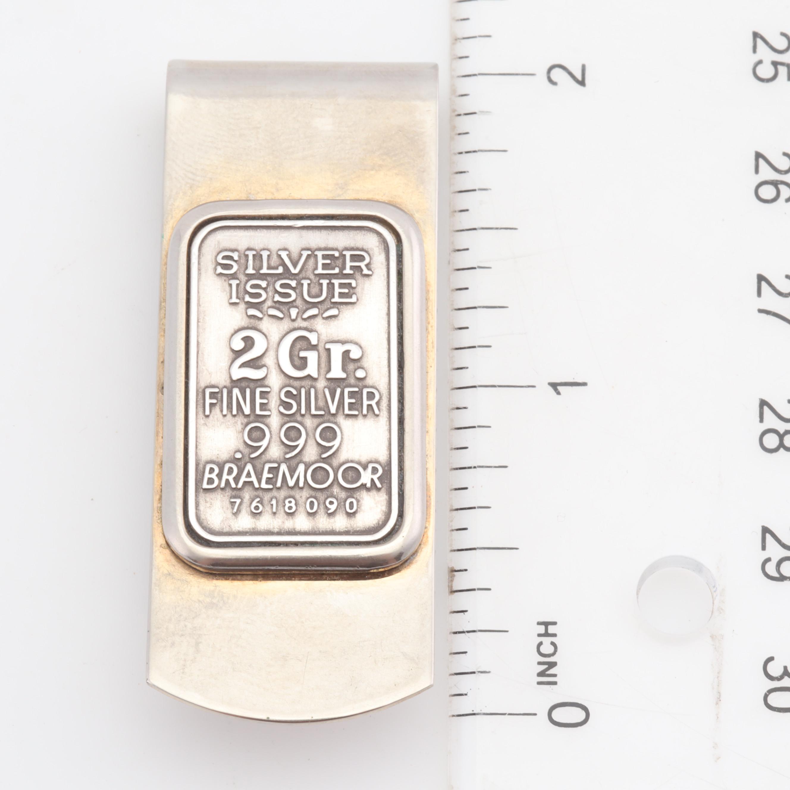 Money Clip with 2 Gram .999 Fine Silver Braemoor Bar Inlay