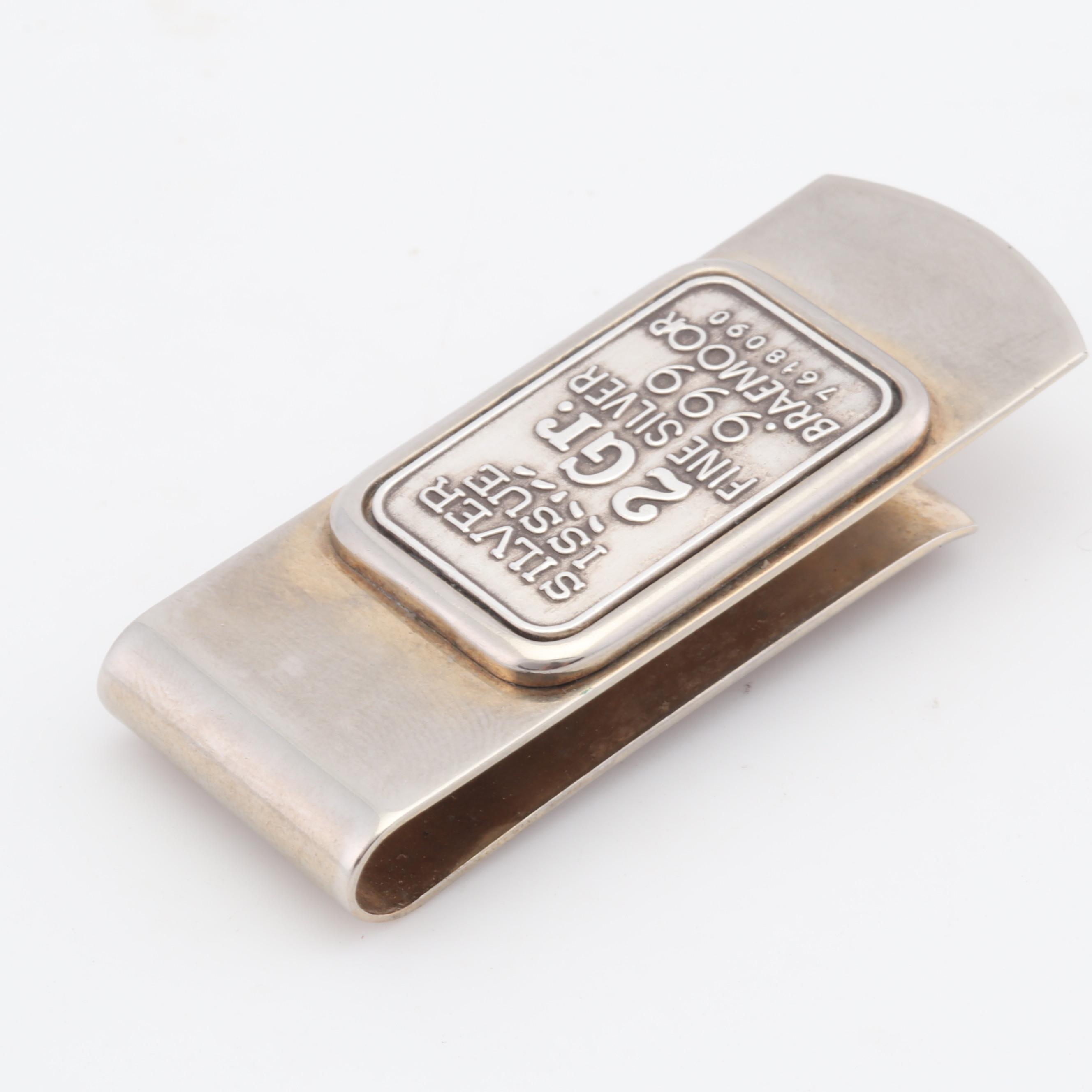 Money Clip with 2 Gram .999 Fine Silver Braemoor Bar Inlay