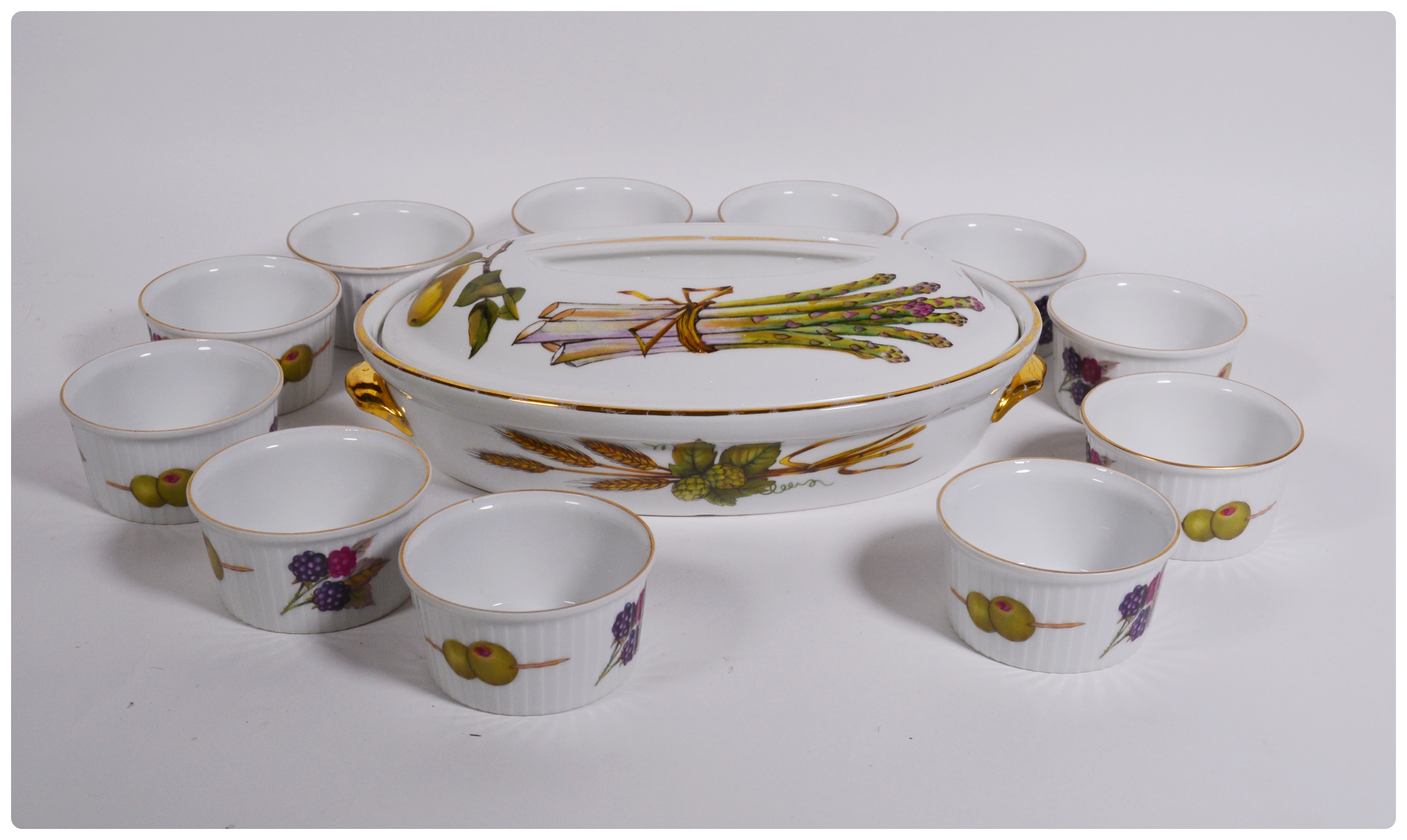 Royal Worcester "Evesham Gold" Ramekins and Lidded Casserole