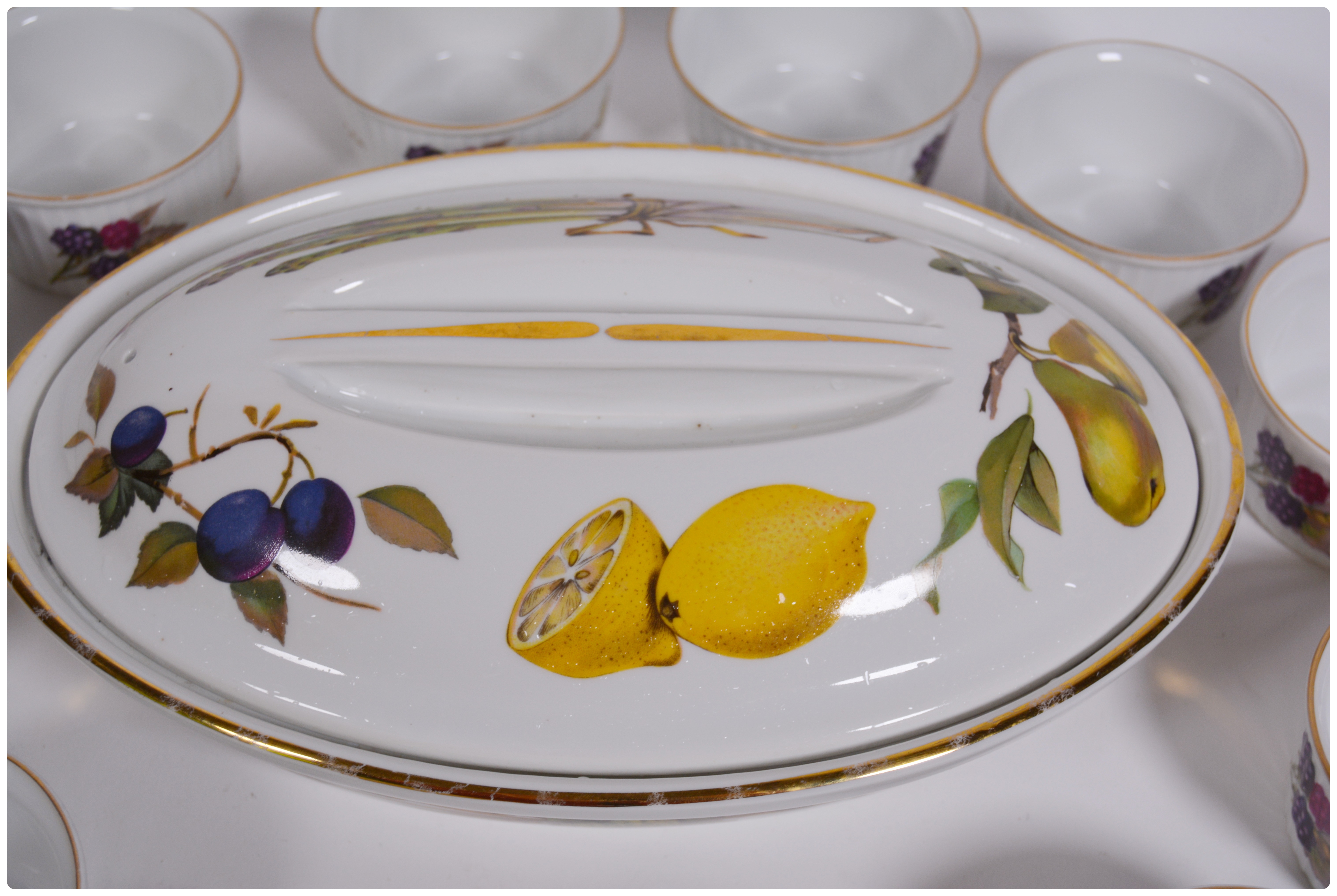 Royal Worcester "Evesham Gold" Ramekins and Lidded Casserole