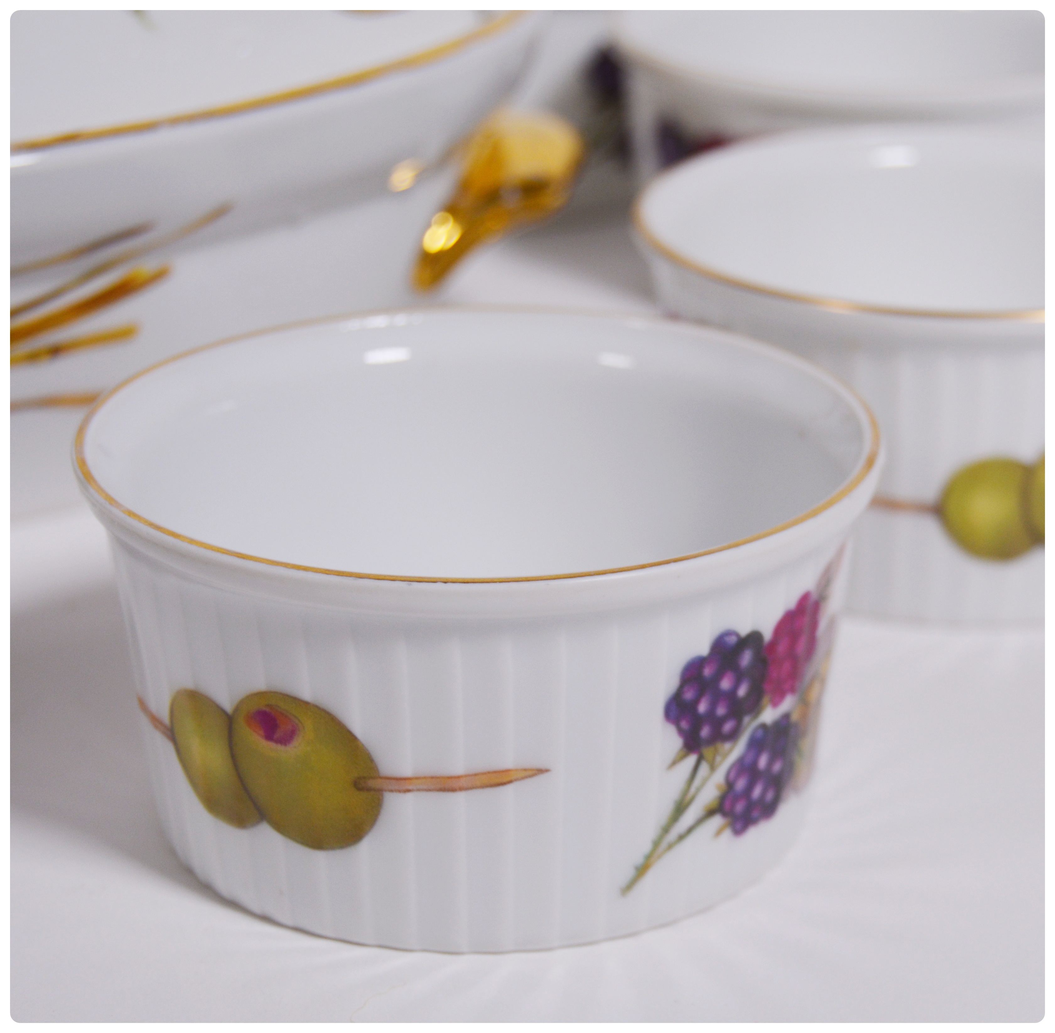 Royal Worcester "Evesham Gold" Ramekins and Lidded Casserole