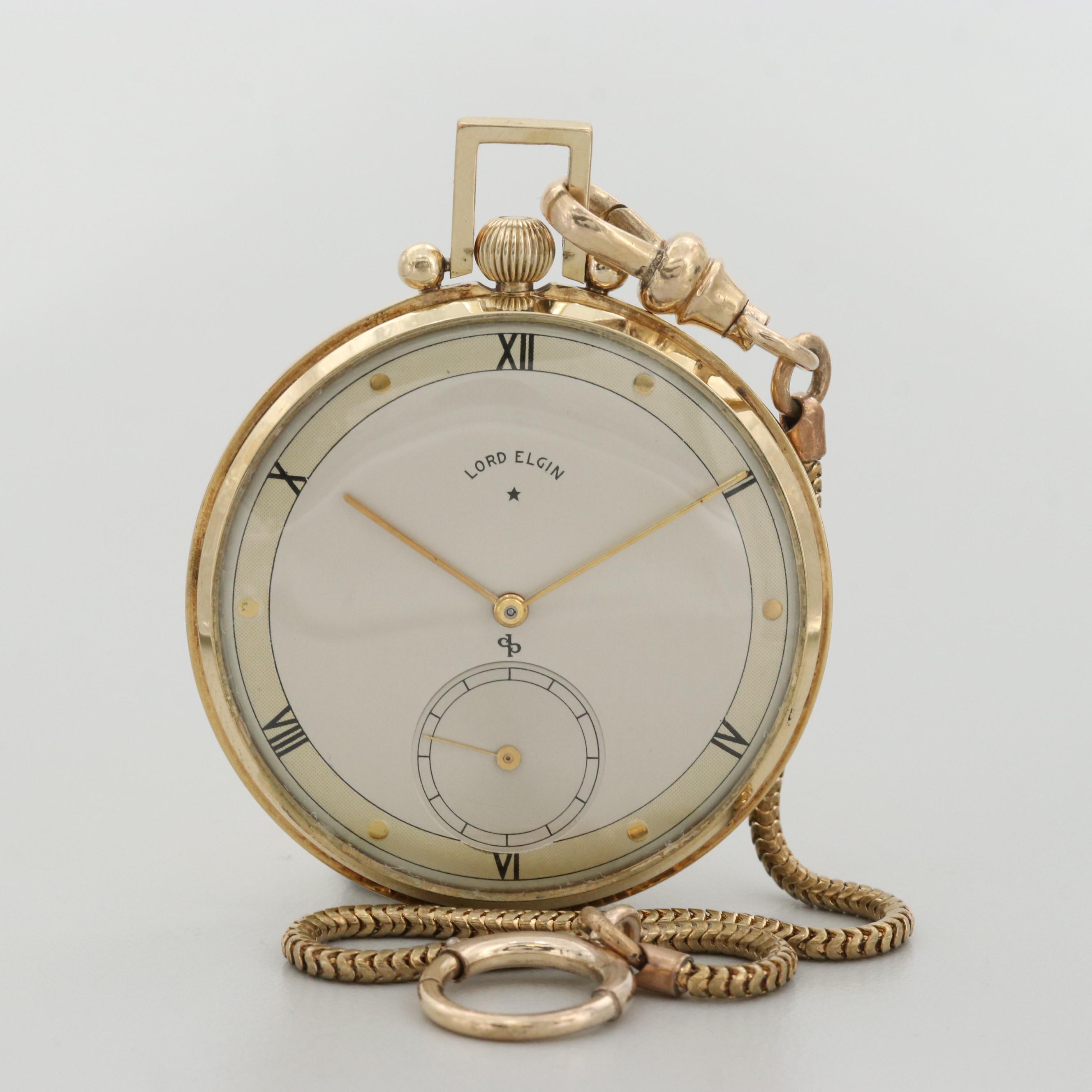 Vintage Lord Elgin 14K Gold Filled Pocket Watch, 1946