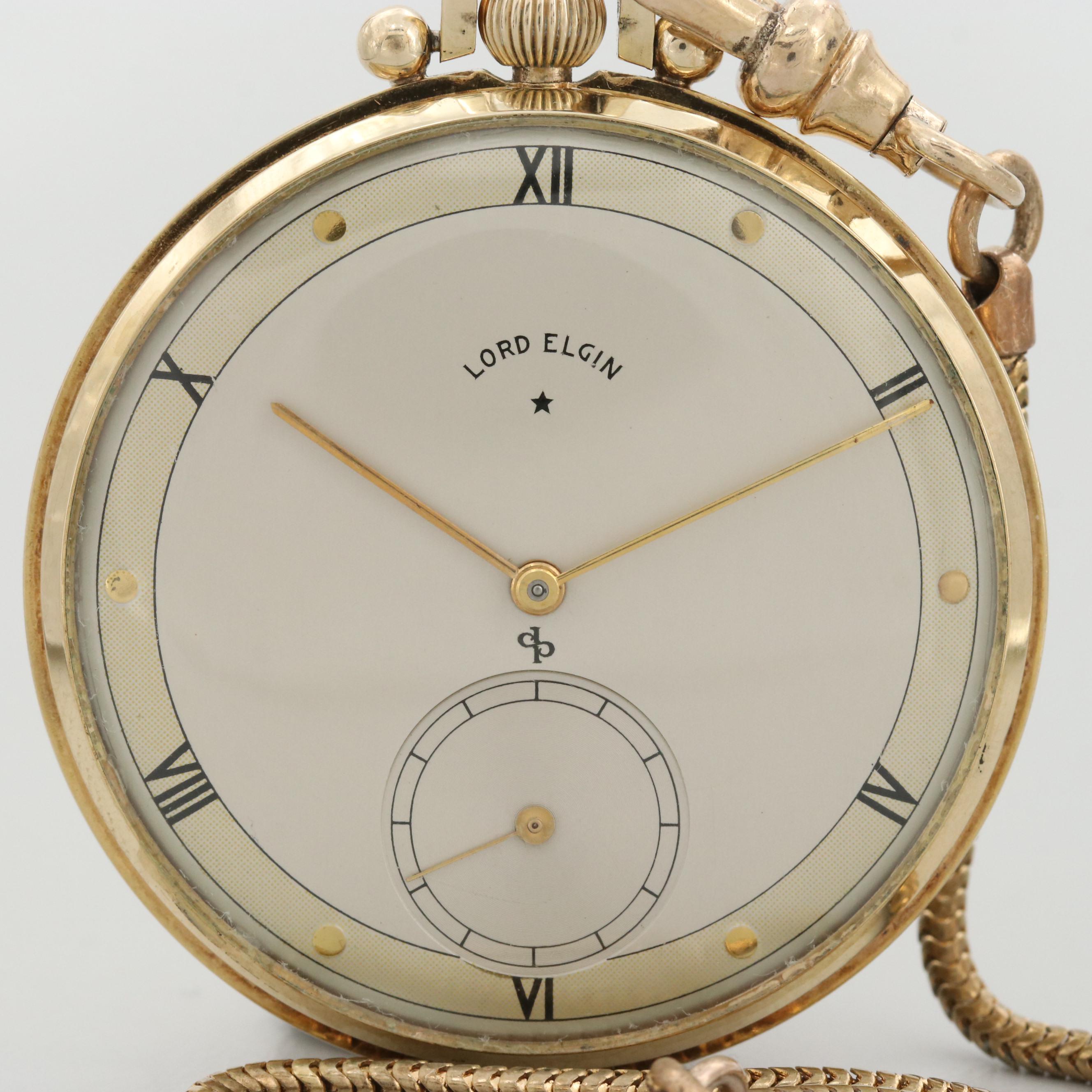 Vintage Lord Elgin 14K Gold Filled Pocket Watch, 1946