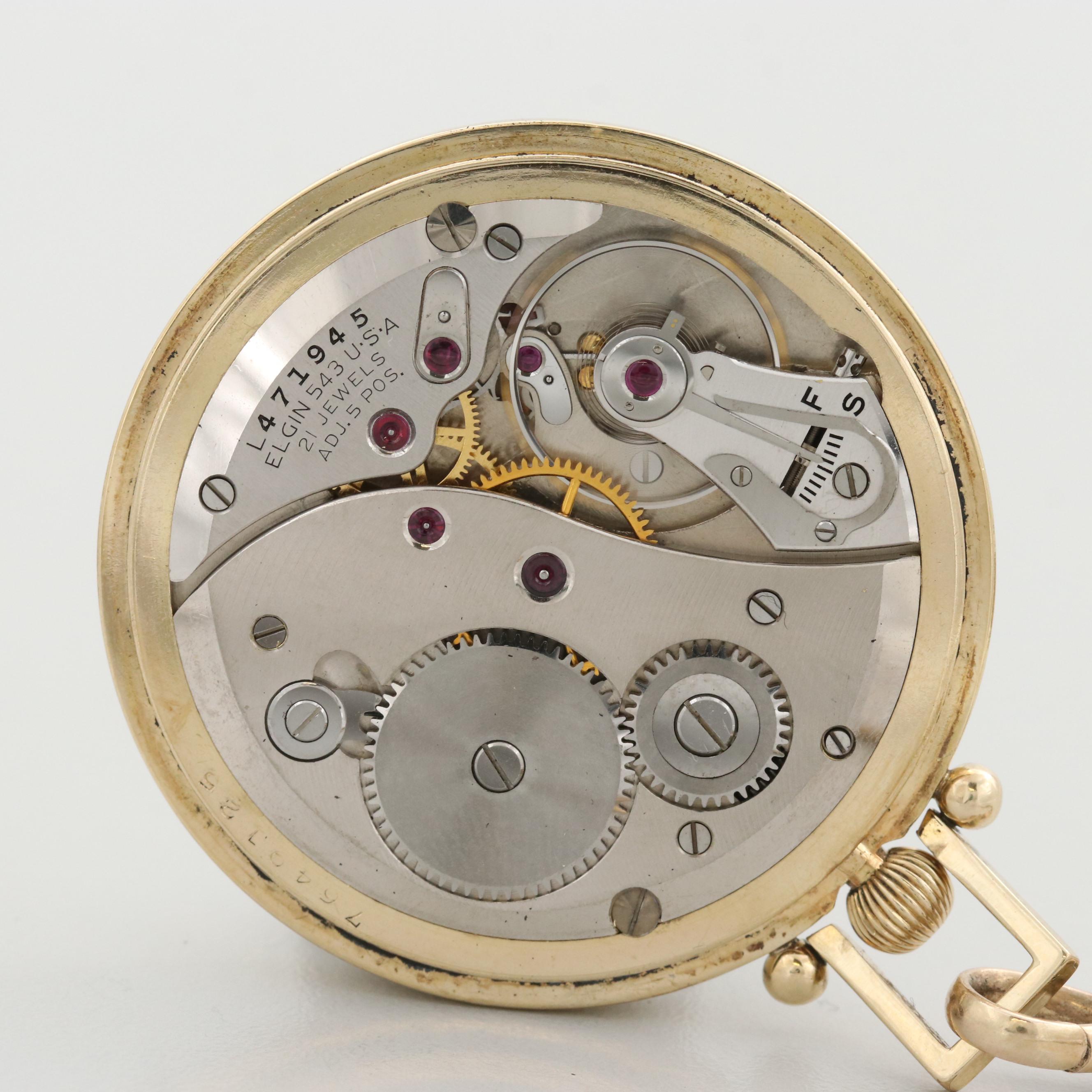 Vintage Lord Elgin 14K Gold Filled Pocket Watch, 1946
