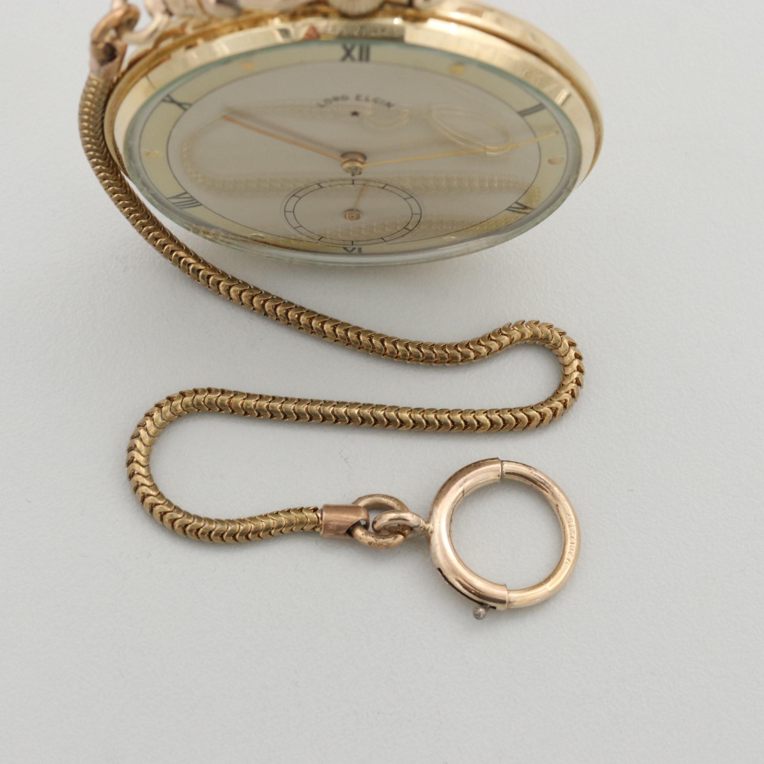 Vintage Lord Elgin 14K Gold Filled Pocket Watch, 1946