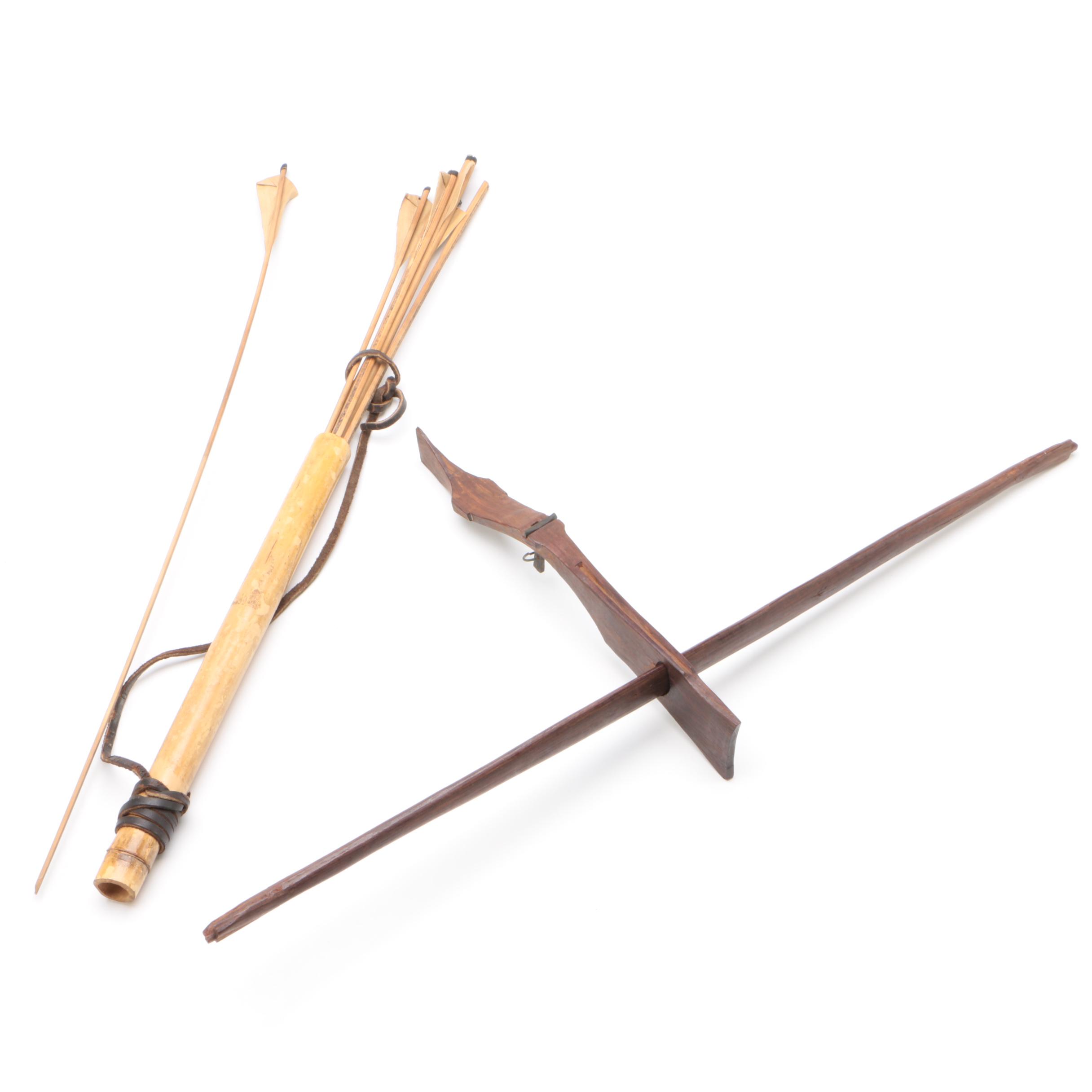 Vietnamese Montagnard Crossbow with Quiver and Arrows, Vintage
