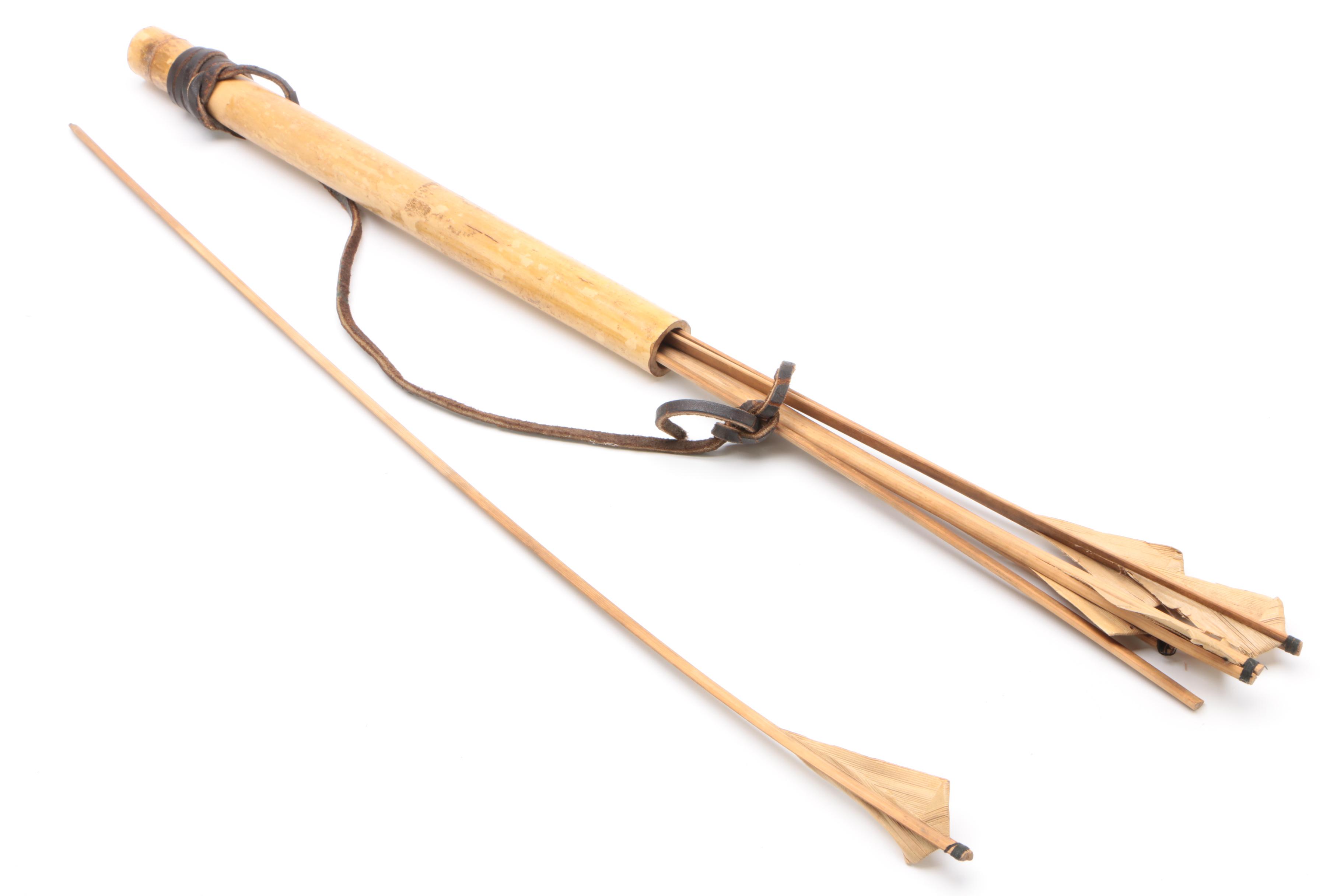 Vietnamese Montagnard Crossbow with Quiver and Arrows, Vintage