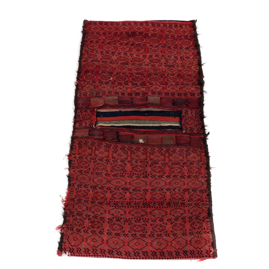 2.2' x 4.8' Hand-Knotted Persian Kurdish Saddle Bag, Circa 1920s