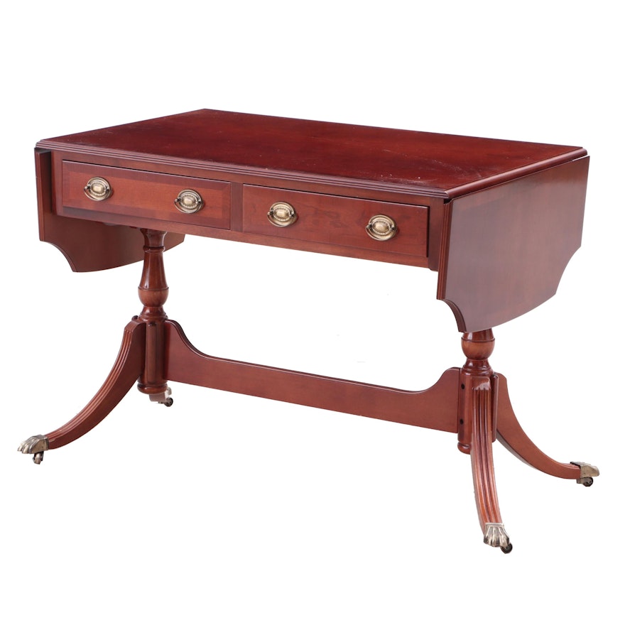 Federal Style Cherry Drop Leaf Double Pedestal Desk, Mid to Late 20th Century