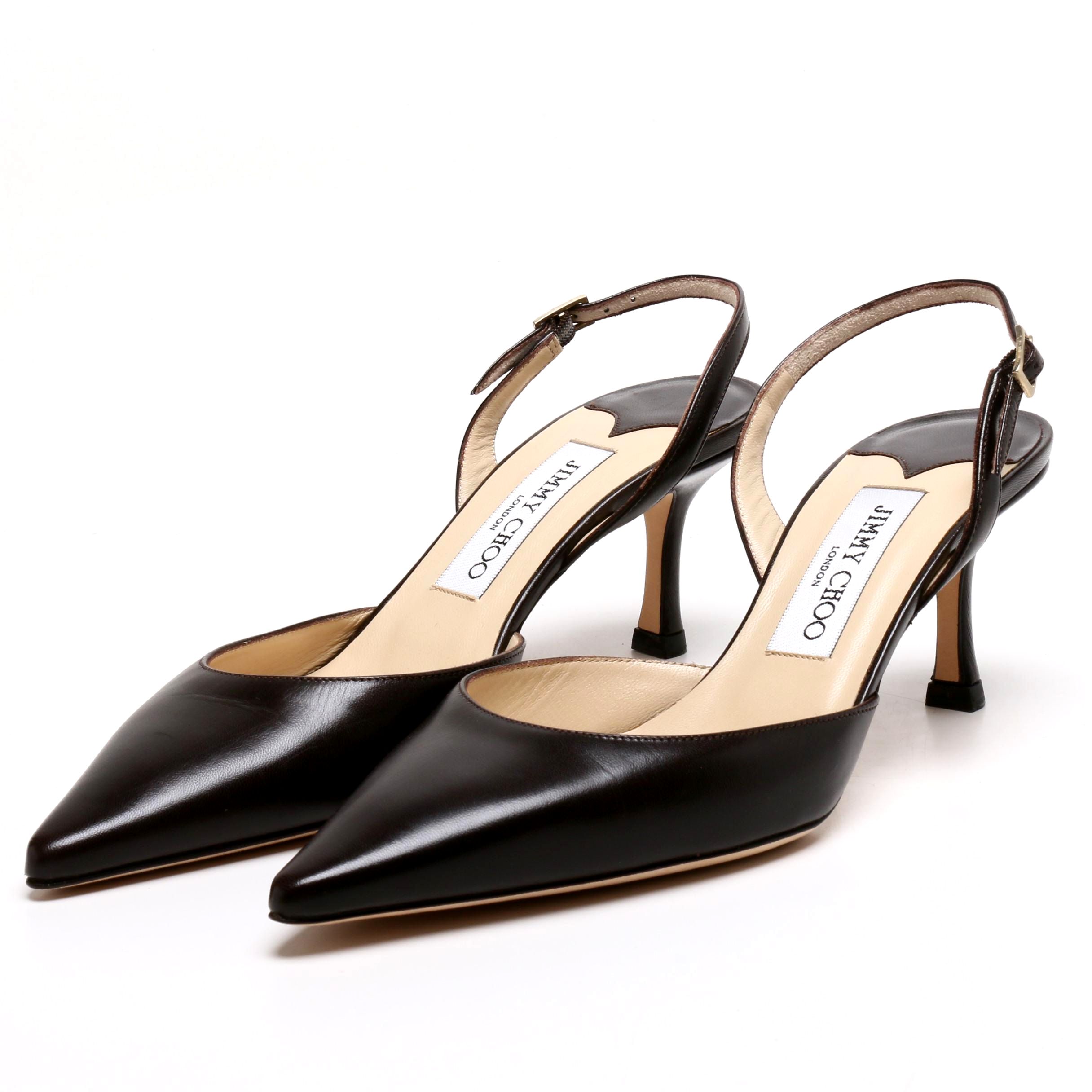 Jimmy Choo London Dark Brown Leather Slingback Heels