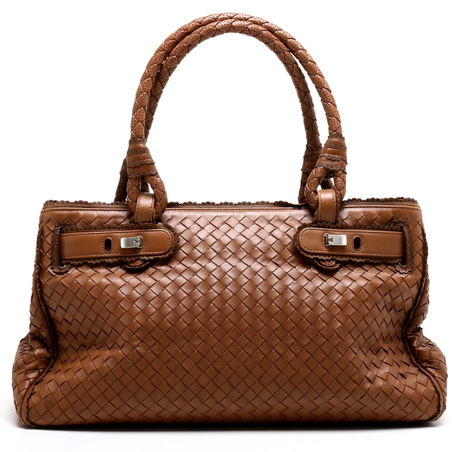 Bottega Veneta Light Brown Intrecciato Woven Leather Tote Bag