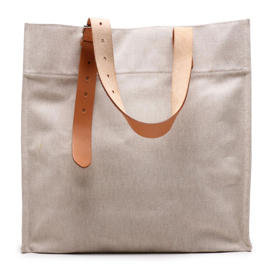 Hermès Canvas and Natural Vache Hunter Leather Etrivière Shopping Tote Bag