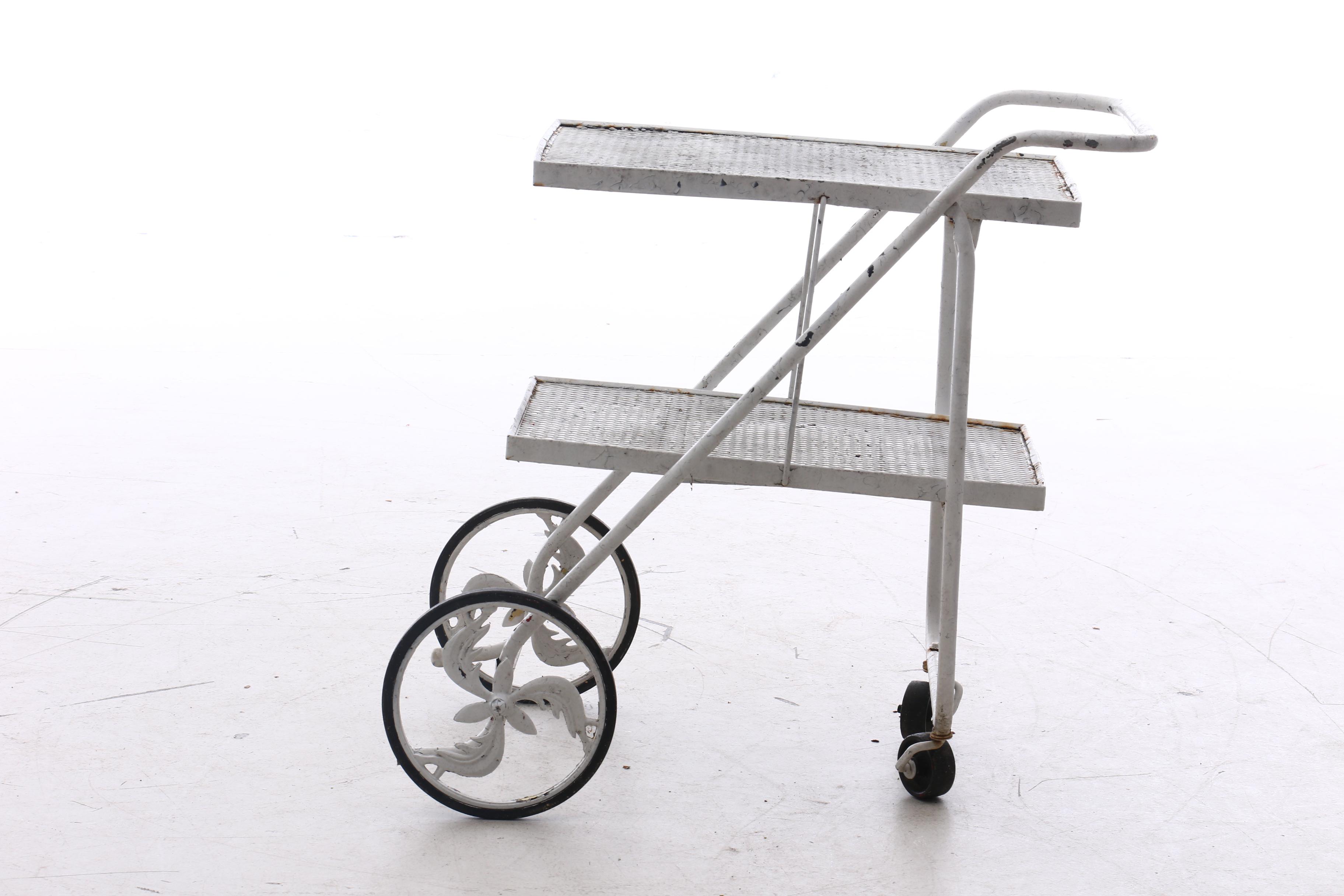 Cast Aluminum Mesh Garden Cart in White