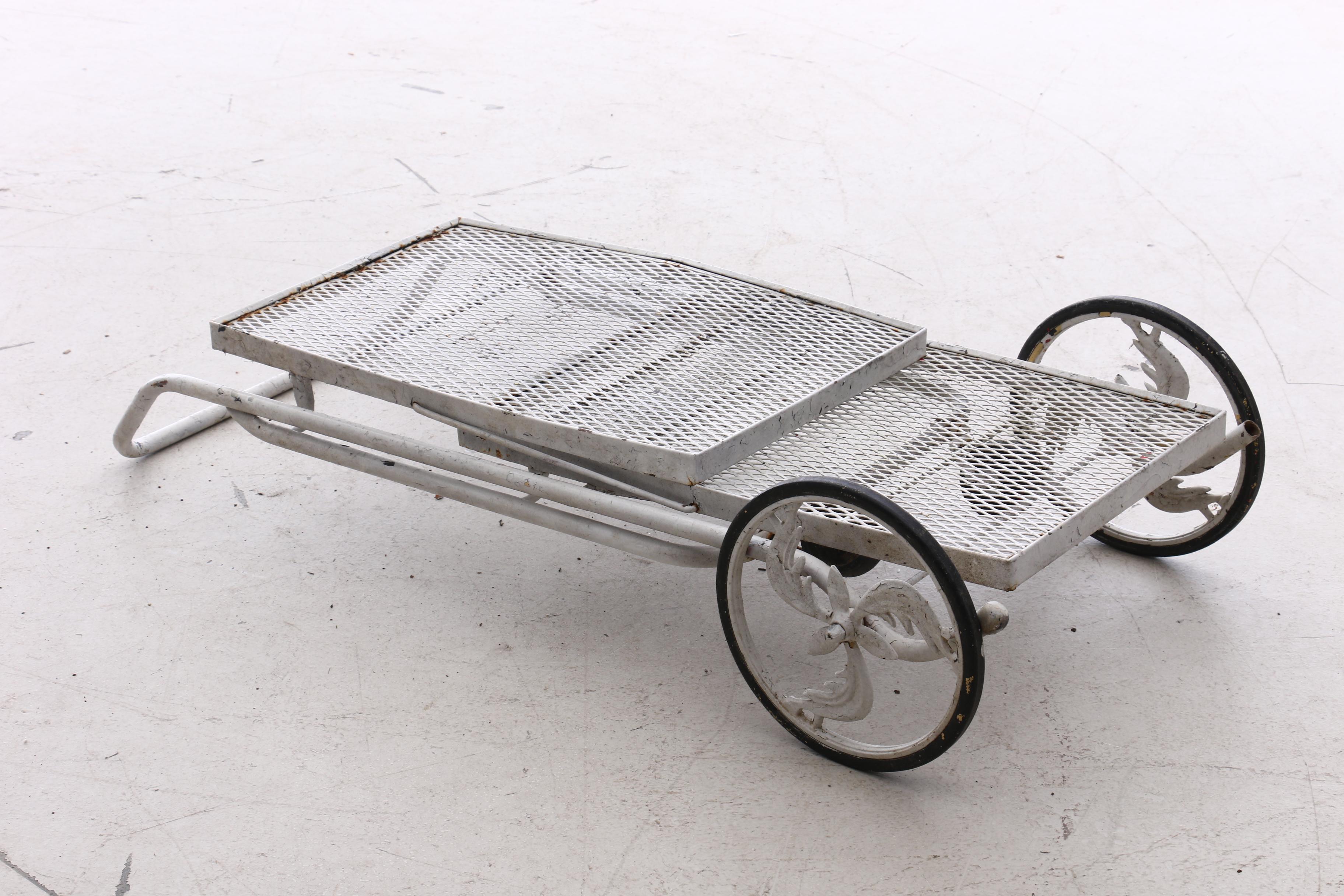 Cast Aluminum Mesh Garden Cart in White