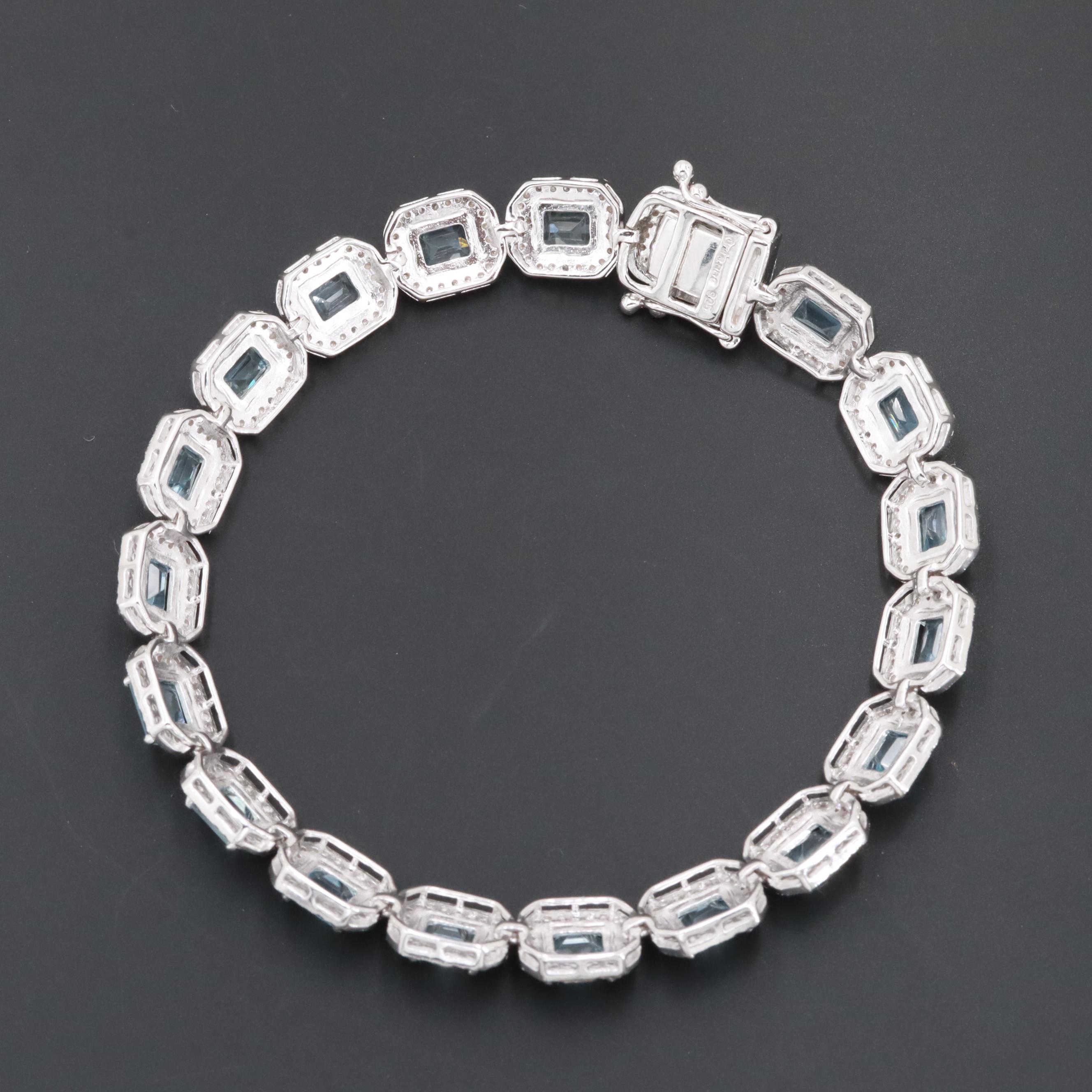 Sterling Silver Aquamarine and Diamond Bracelet