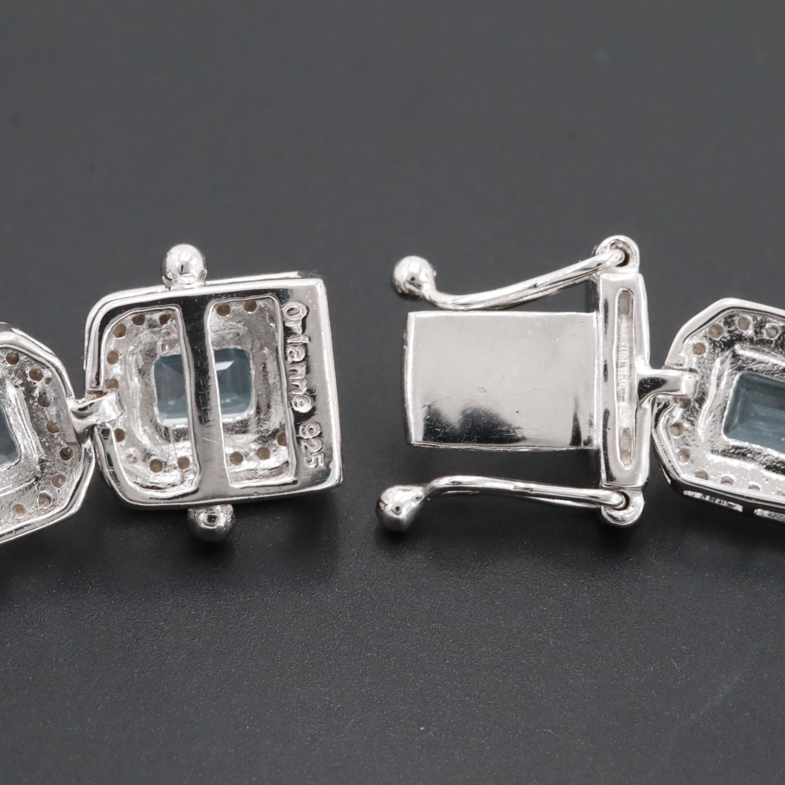 Sterling Silver Aquamarine and Diamond Bracelet