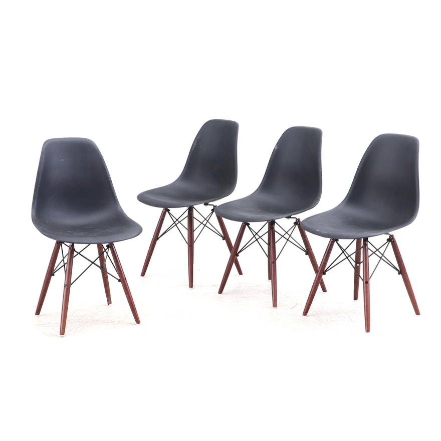 Eiffel Style Molded Shell Side Chairs with Walnut Finish Legs, Contemporary