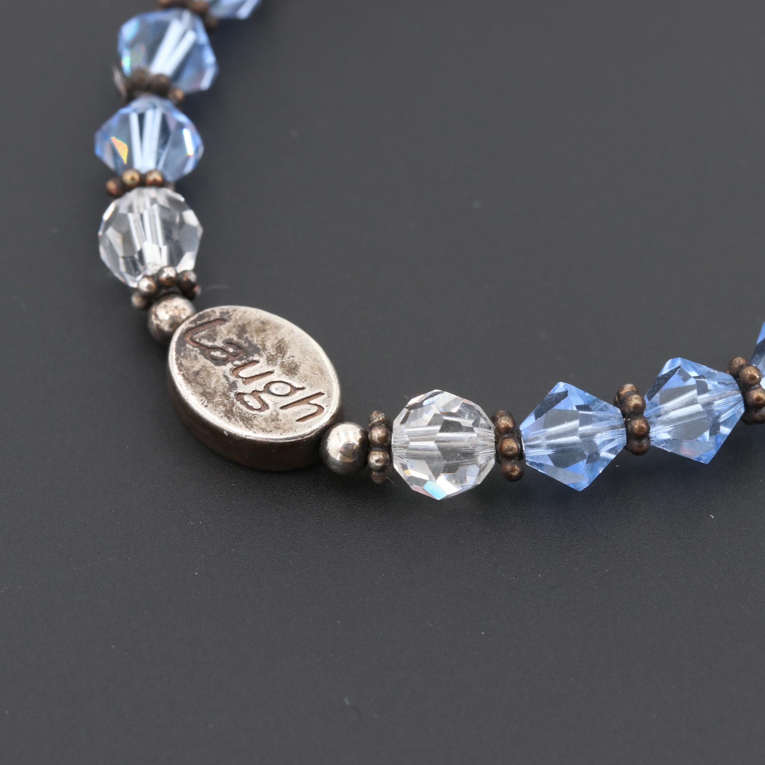 Sterling Silver Glass Crystal "Live, Laugh, Love" Bracelet