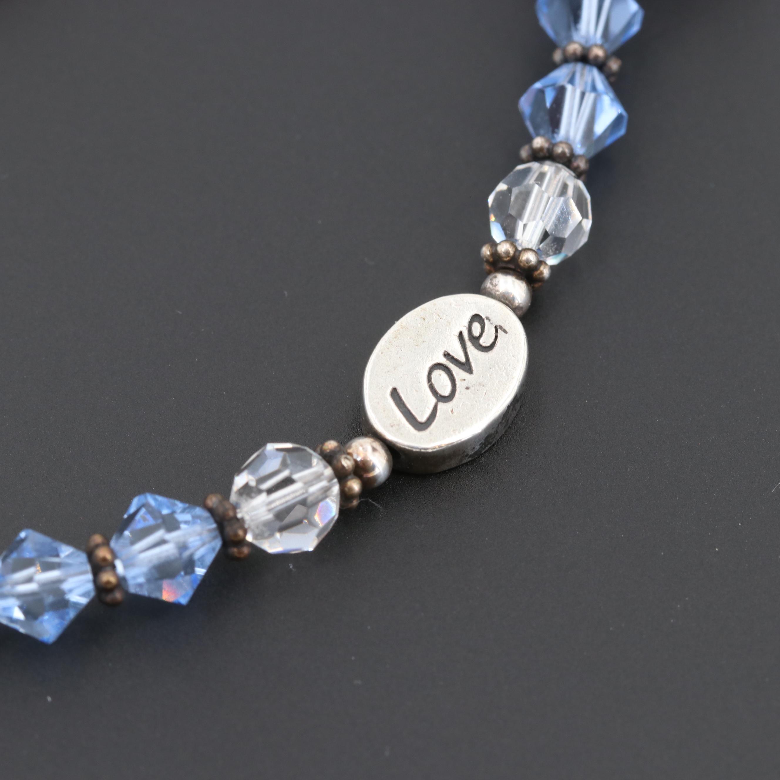 Sterling Silver Glass Crystal "Live, Laugh, Love" Bracelet