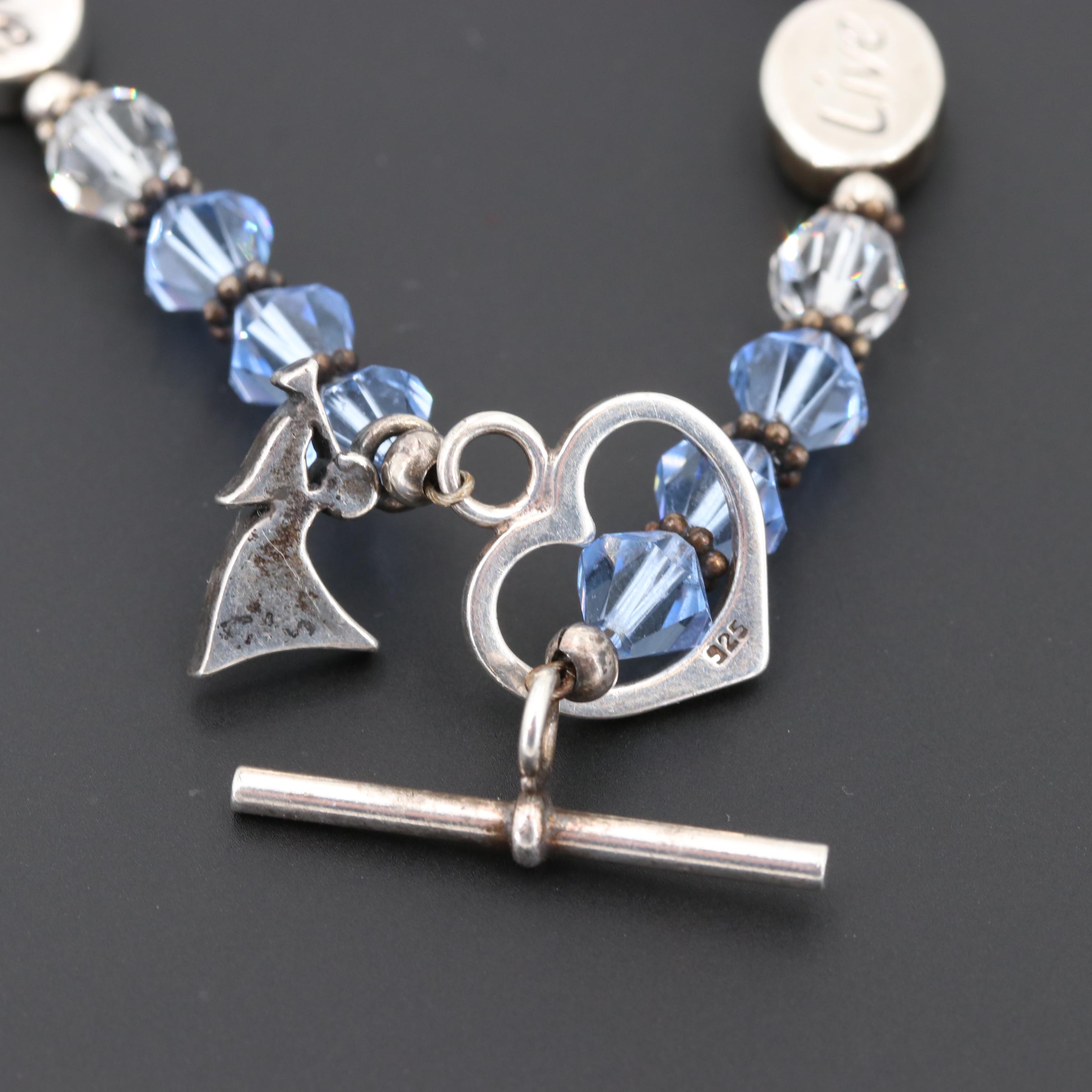 Sterling Silver Glass Crystal "Live, Laugh, Love" Bracelet