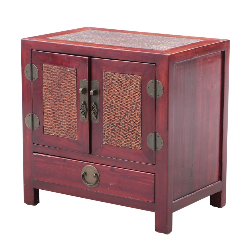 Chinese Elm End Table in Red Wash Finish, Contemporary