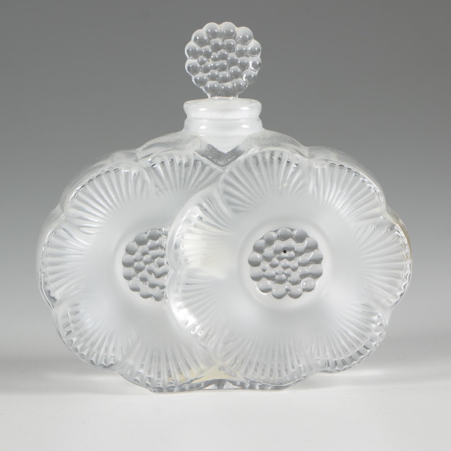 Lalique "Deux Fleurs" Frosted Crystal Perfume Bottle