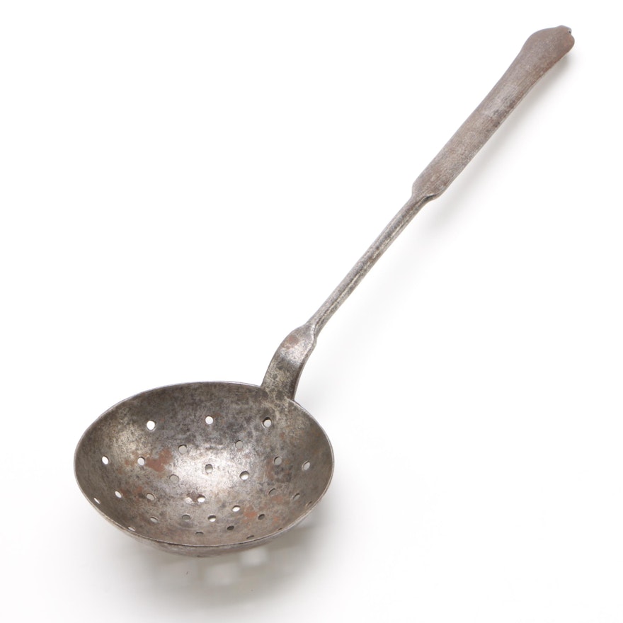 Hand Forged Long Handle Steel Strainer, Antique