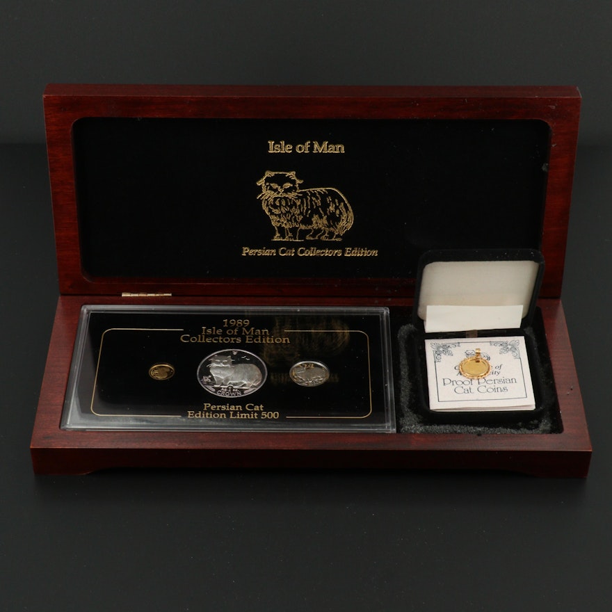 1989 Isle of Man Persian Cat Four-Coin Gold, Platinum and Silver Proof Set