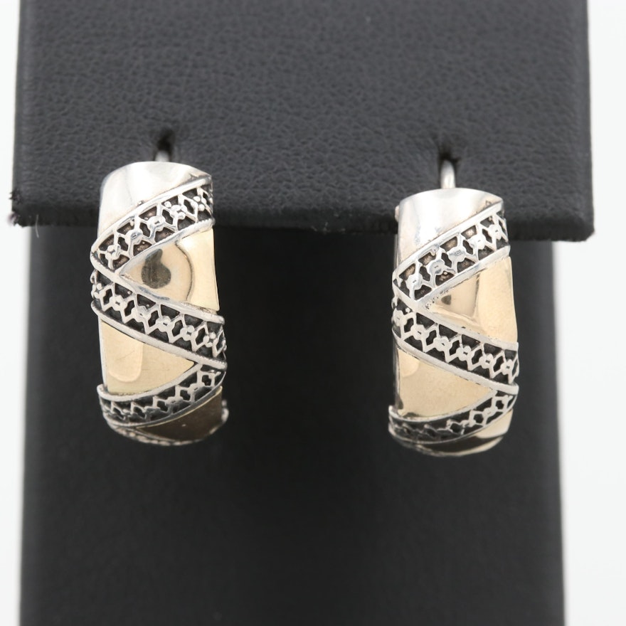 Sterling Silver Huggie Earrings with 14K Yellow Gold Accents