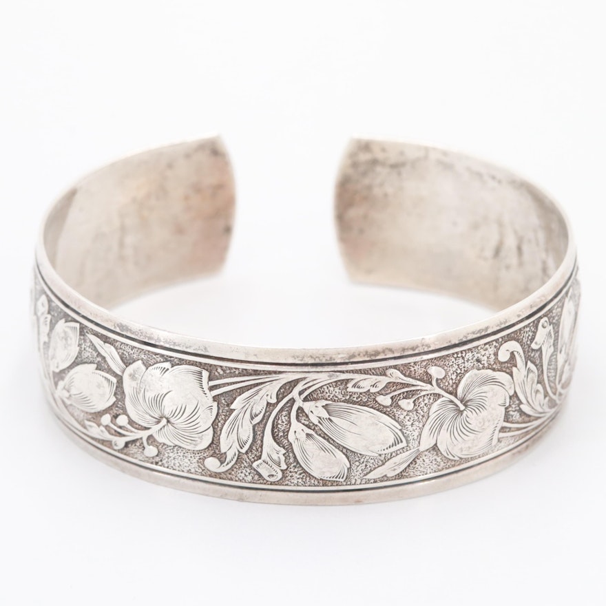 Danecraft Sterling Silver Floral Embossed Cuff Bracelet