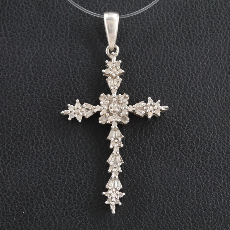 Sterling Silver Diamond Cross Pendant