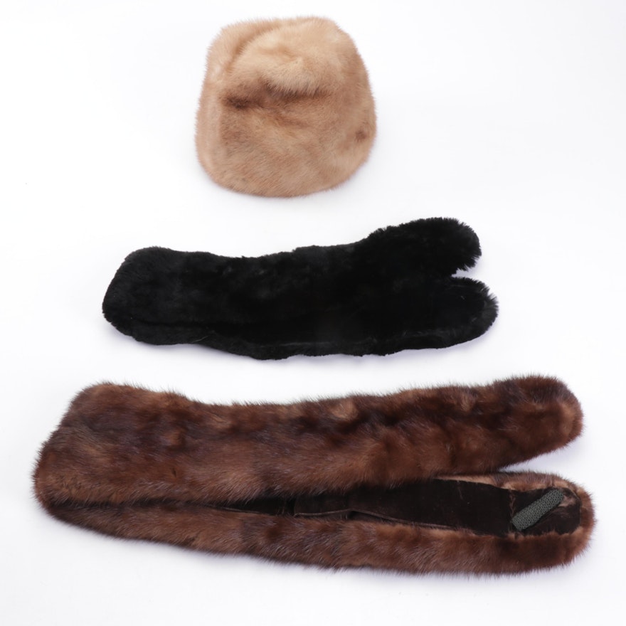 Mr. Marc New York Mink Fur Hat with Dyed Sheared Beaver and Marten Fur Collars