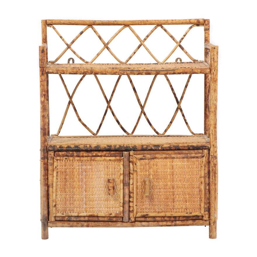 Chinese Style Tortoise Shell Burnt Bamboo Wall Shelf