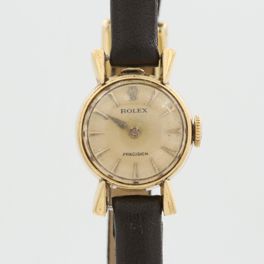 Vintage Rolex Precision Cocktail 18K Yellow Gold Stem Wind Wristwatch