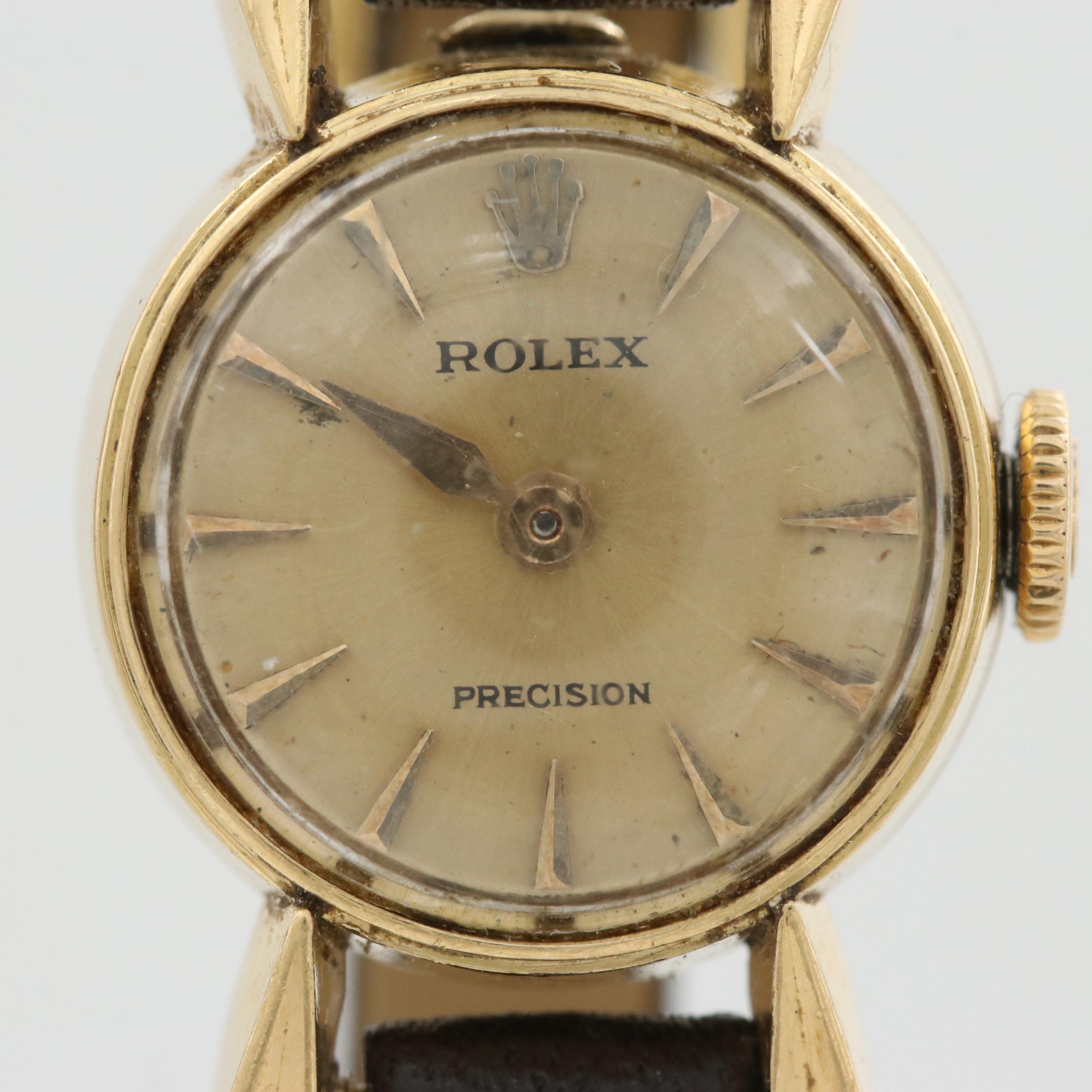 Vintage Rolex Precision Cocktail 18K Yellow Gold Stem Wind Watch
