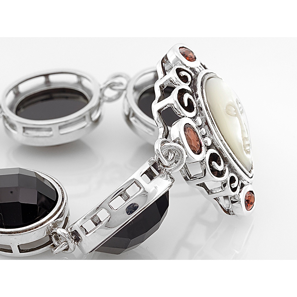 Sterling Silver Mother of Pearl, Black Onyx, and Garnet Bracelet