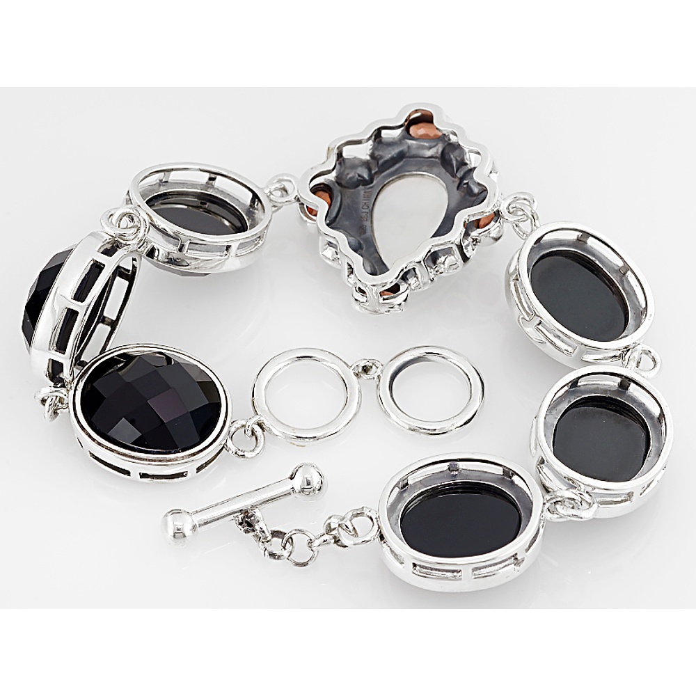 Sterling Silver Mother of Pearl, Black Onyx, and Garnet Bracelet