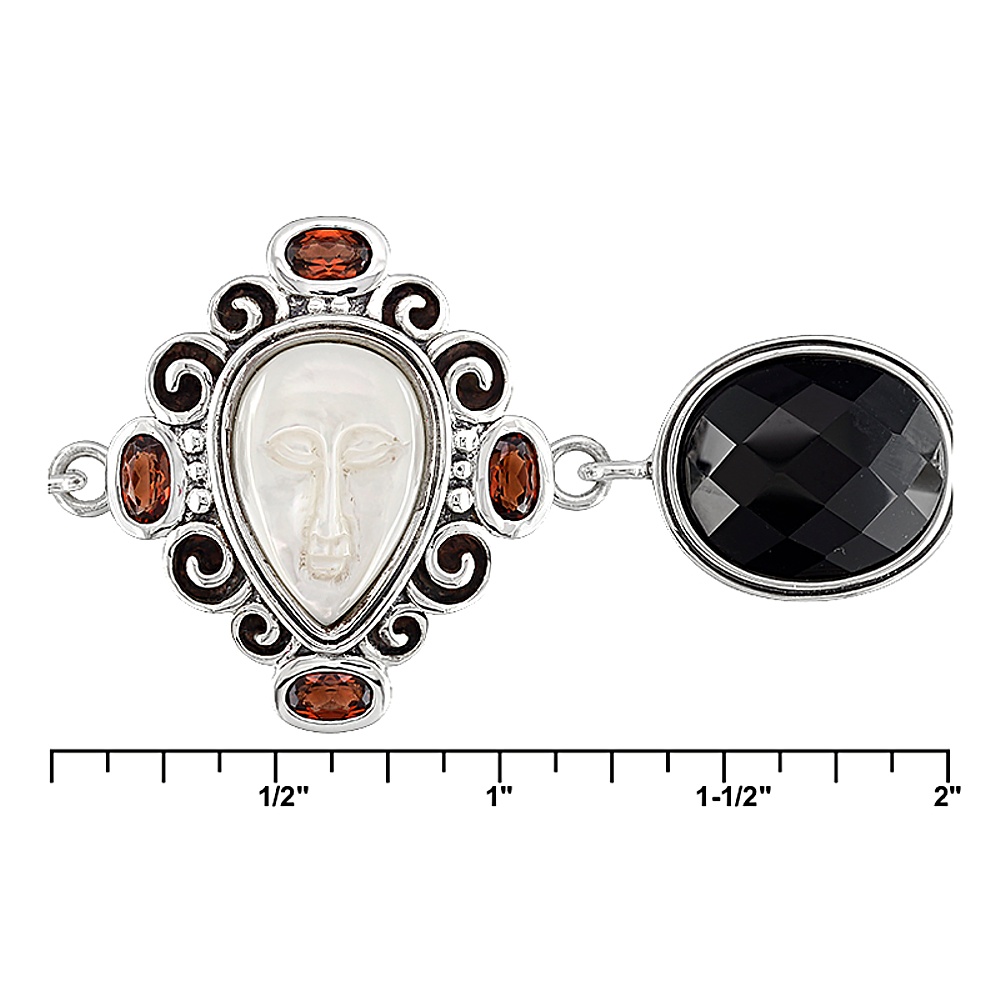 Sterling Silver Mother of Pearl, Black Onyx, and Garnet Bracelet