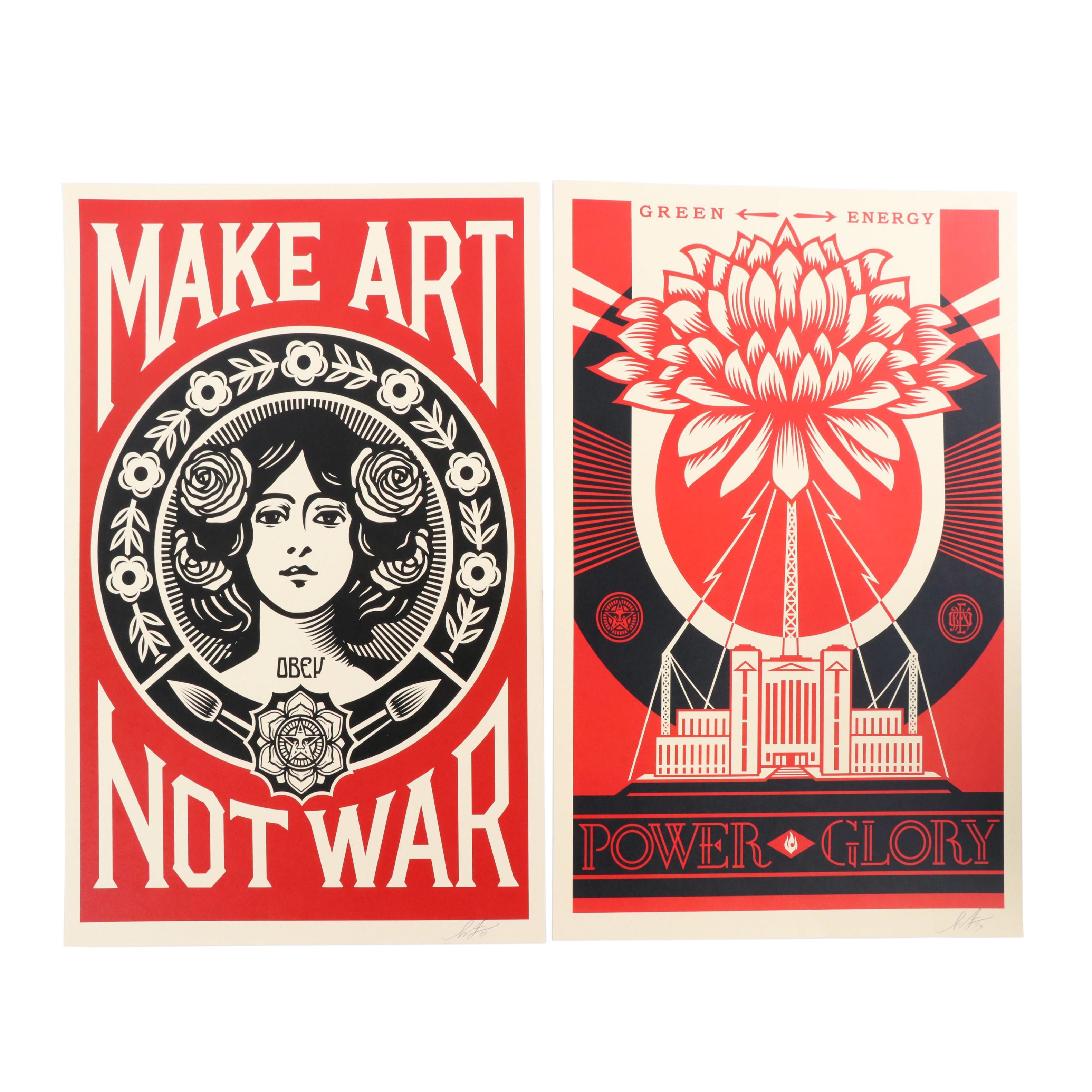 Shepard Fairey Signed Offset Print "Make Art Not War" and"Green Energy"