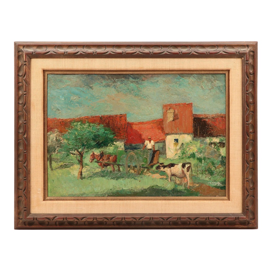 Daniel Rouviere Oil Painting of Pastoral Scene