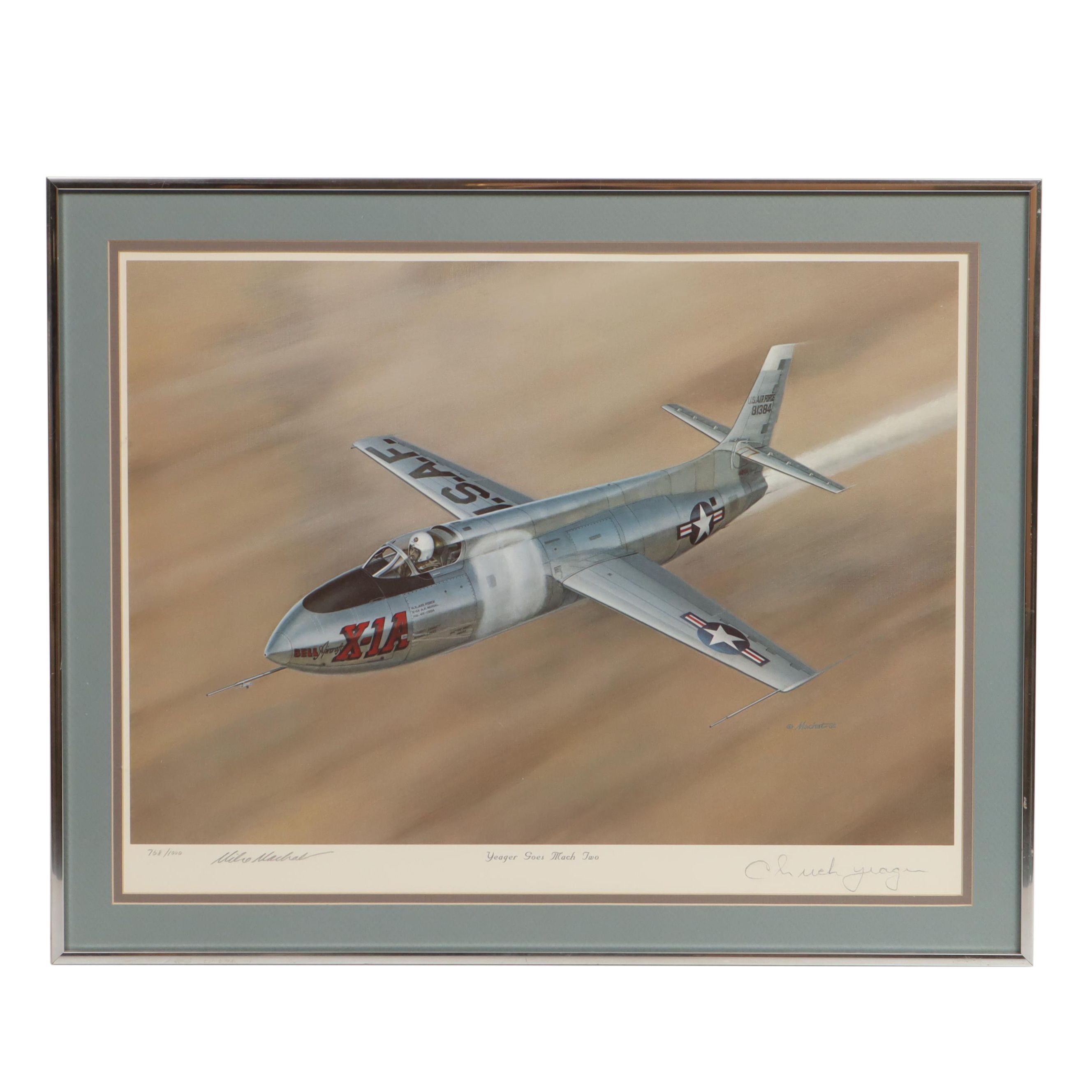 Mike Machat Offset Lithograph "Yeager Goes Mach Two" Signed by Chuck Yeager